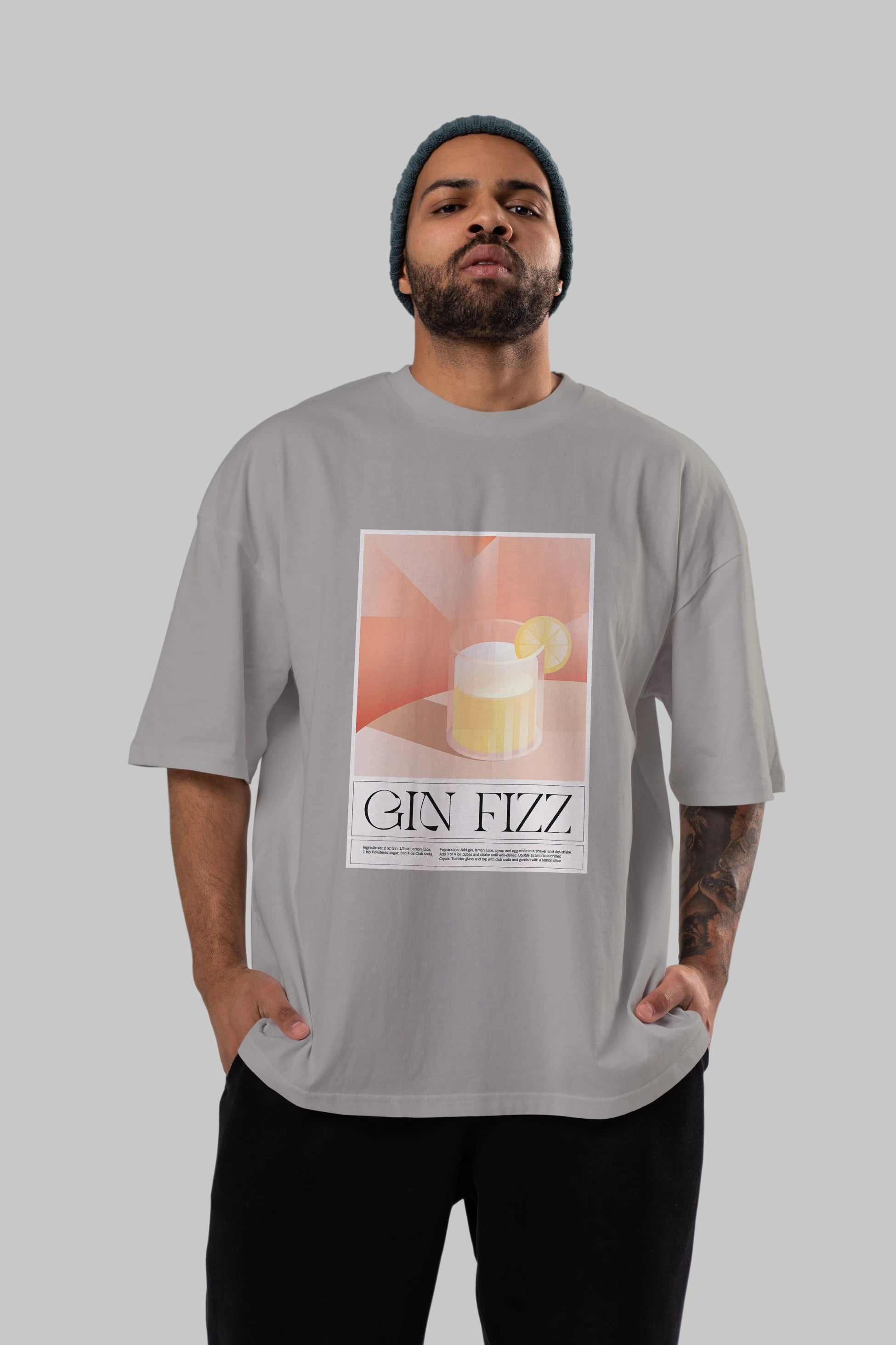 Gin Fizz Ön Baskılı Oversize t-shirt Erkek Kadın Unisex %100 Pamuk Bisiklet Yaka tişort