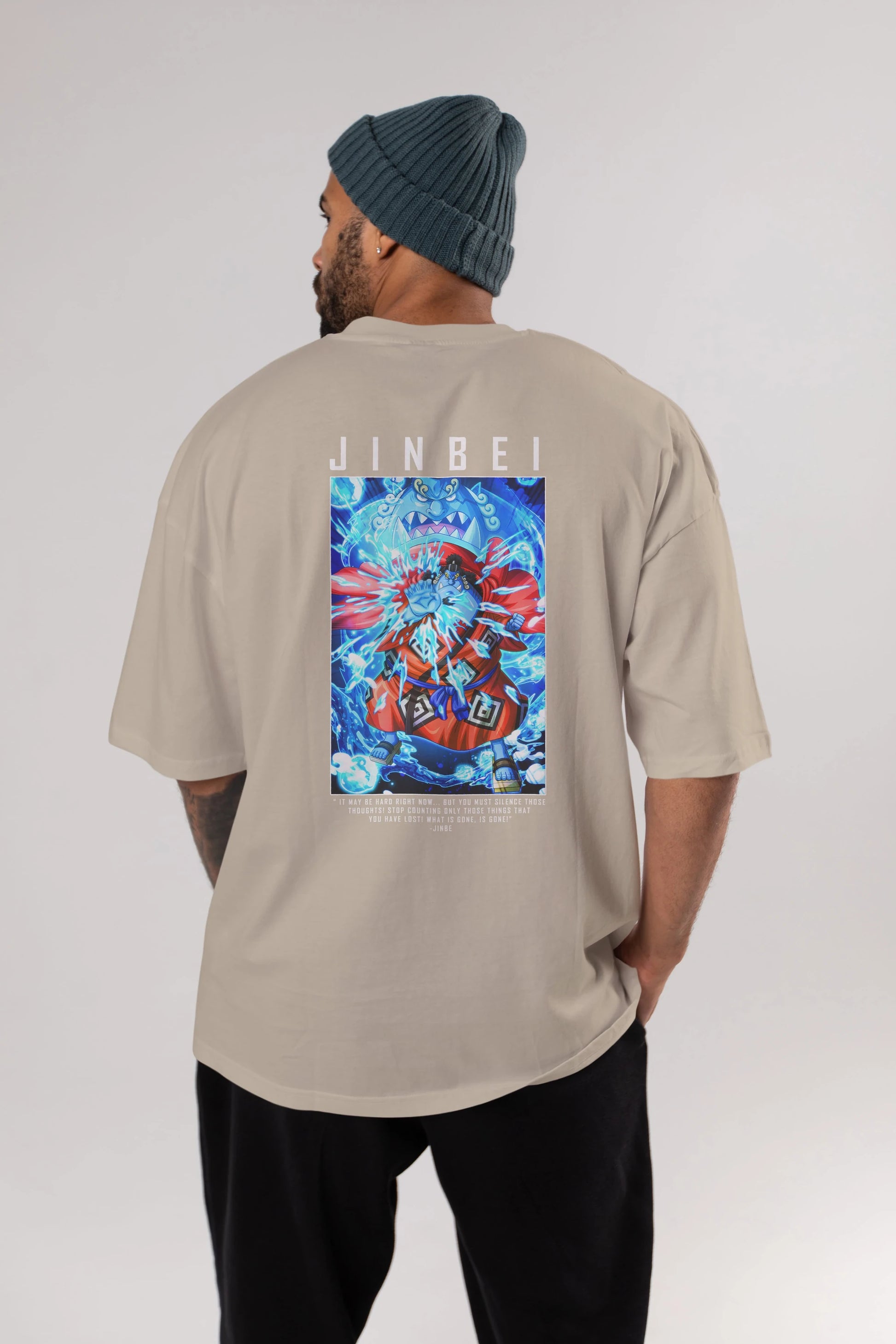 Jinbei Anime Arka Baskılı Oversize t-shirt Erkek Kadın Unisex %100 pamuk tişort