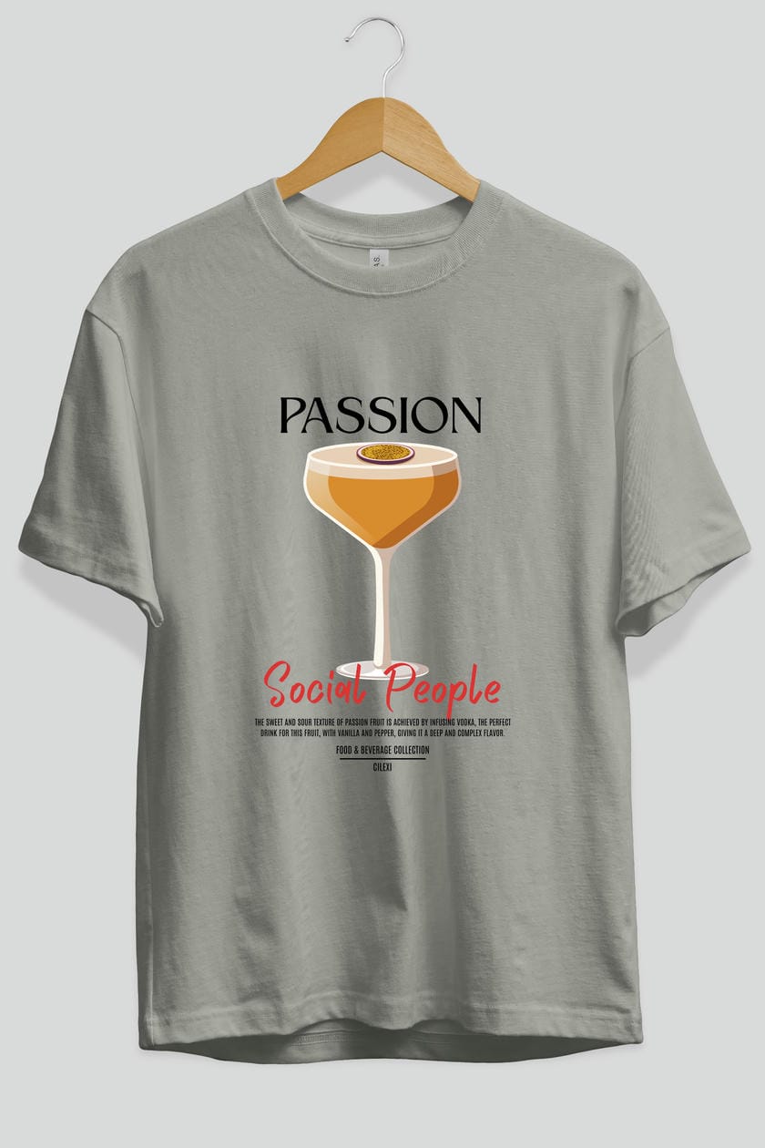 Passion Kokteyl Serisi ön Baskılı Oversize t-shirt Erkek Kadın %100 Pamuk Bisiklet Yaka tişort