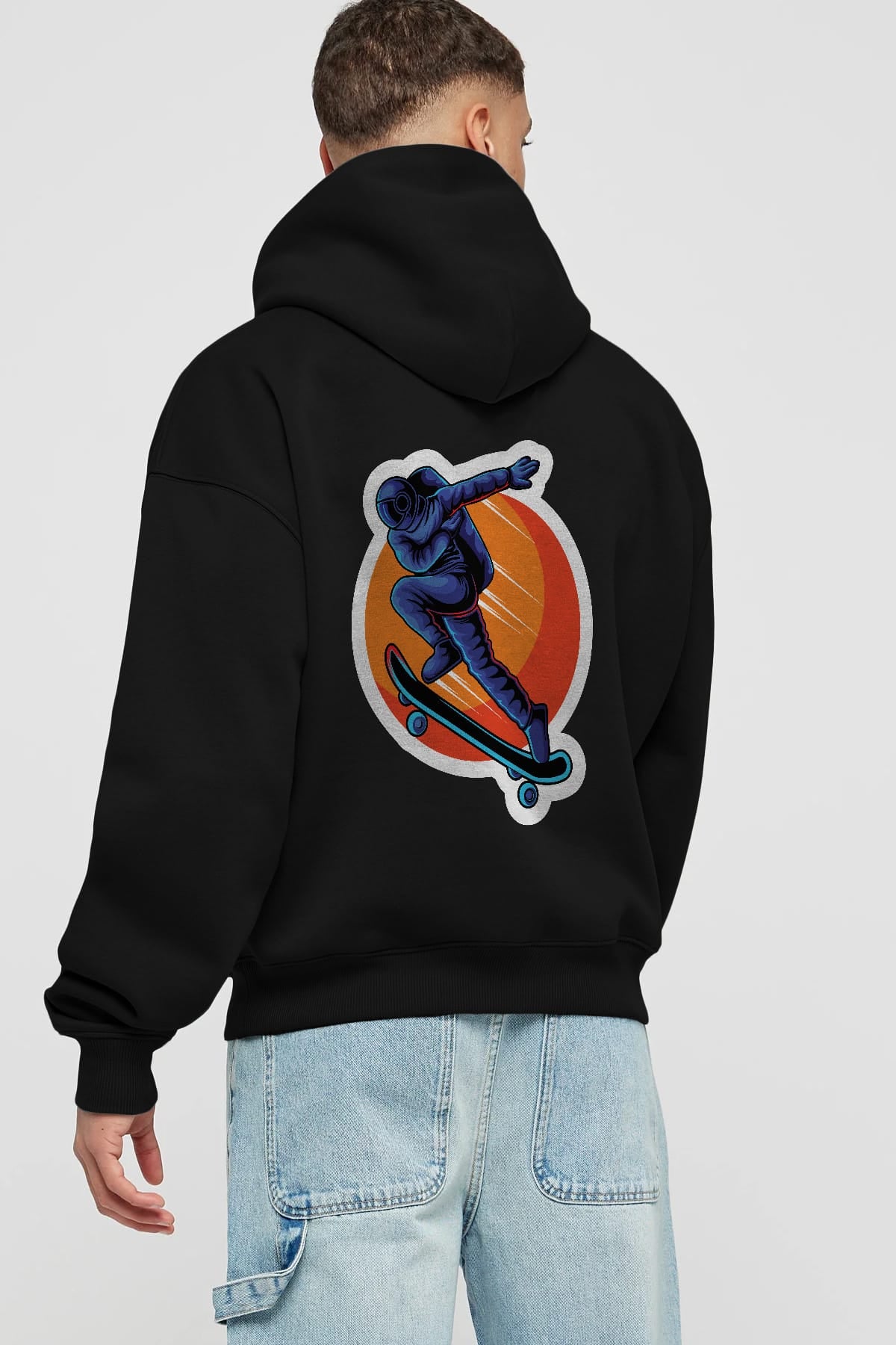 Astroskate Run Sticker Arka Baskılı Hoodie Oversize Kapüşonlu Sweatshirt Erkek Kadın Unisex