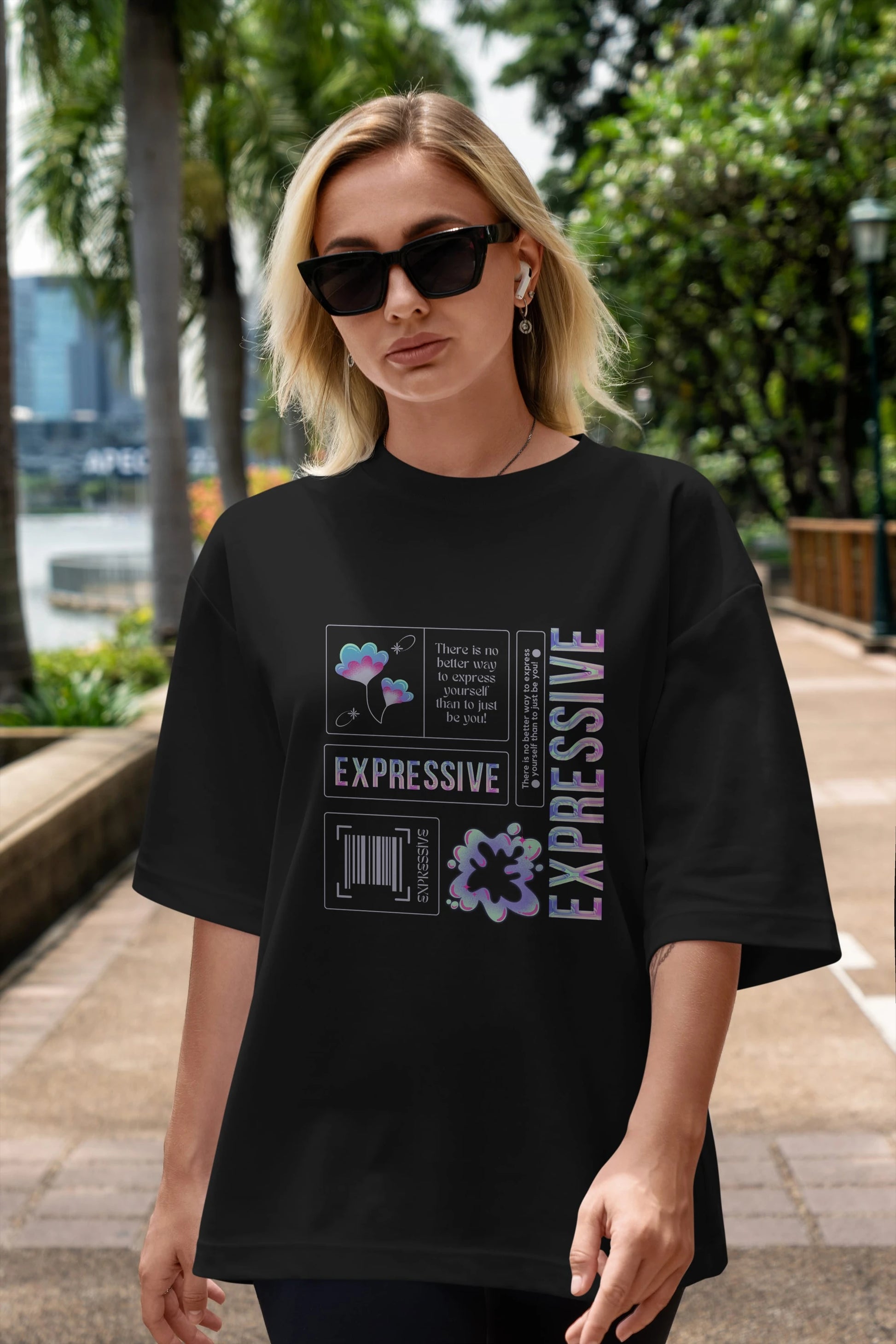 Expressive Streetwear Ön Baskılı Oversize t-shirt Erkek Kadın Unisex