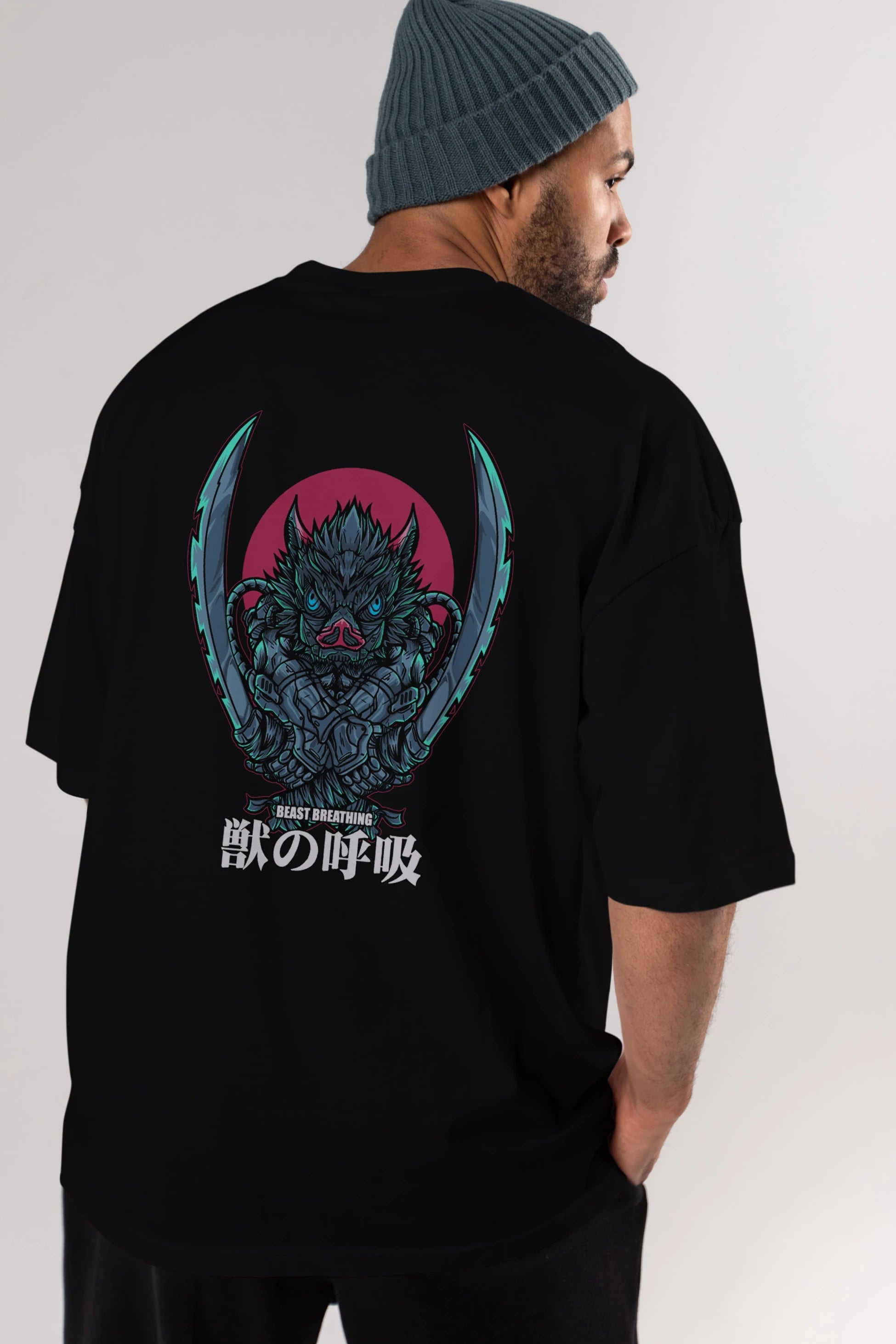 Inosuke DEMON SLAYER Anime Arka Baskılı Oversize t-shirt Erkek Kadın Unisex