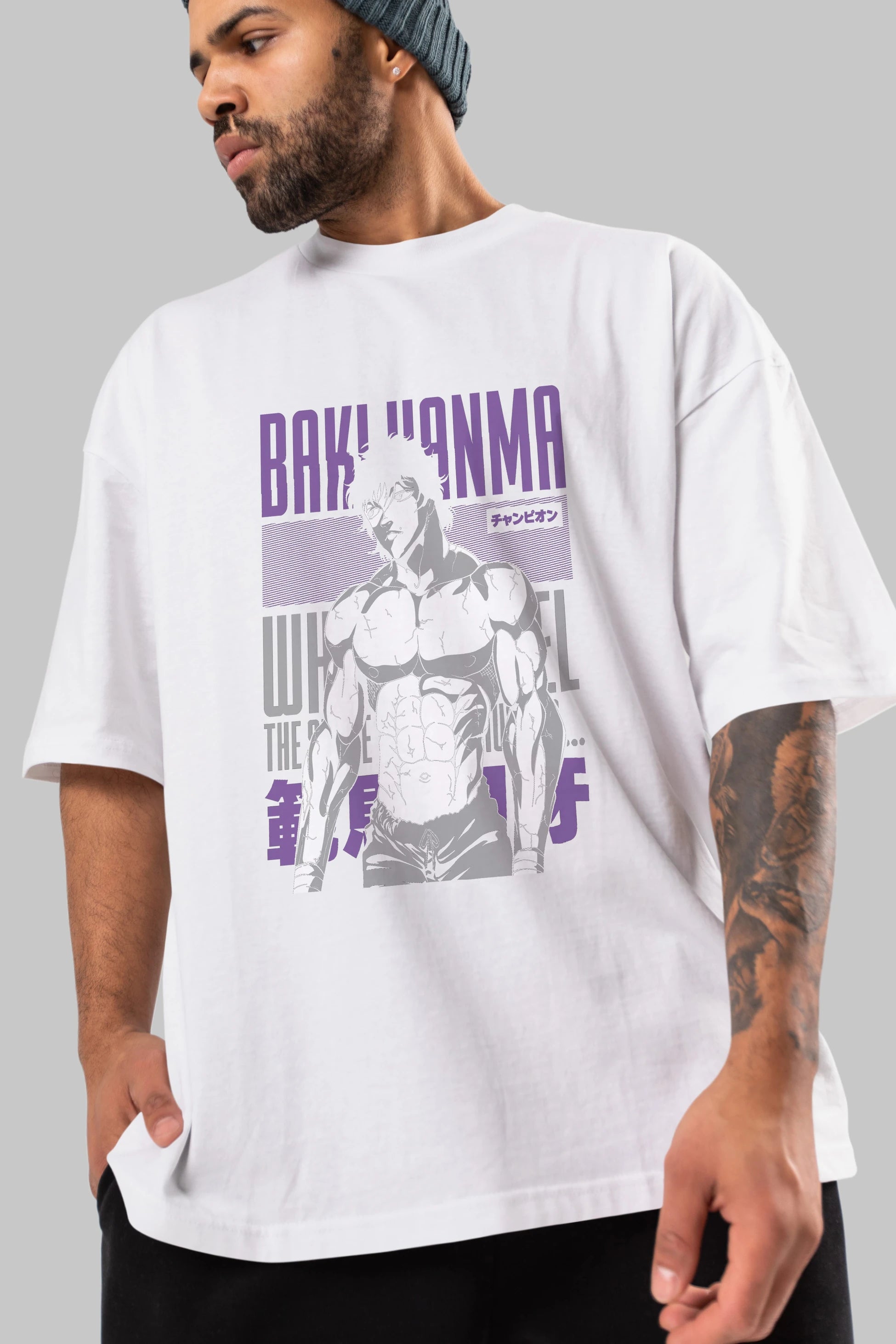 BAKI HANMA (2) Anime Ön Baskılı Oversize t-shirt %100 pamuk Erkek Kadın Unisex