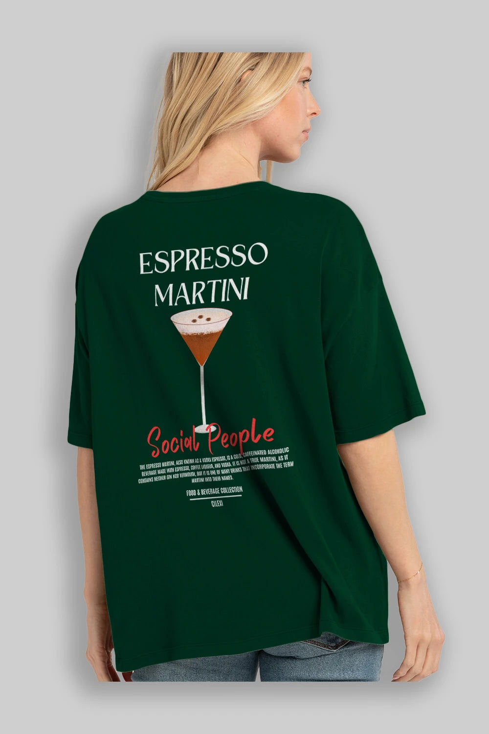 Espresso Martını Kokteyl Serisi Baskılı Oversize t-shirt Erkek Kadın Unisex %100 Pamuk Bisiklet Yaka tişort