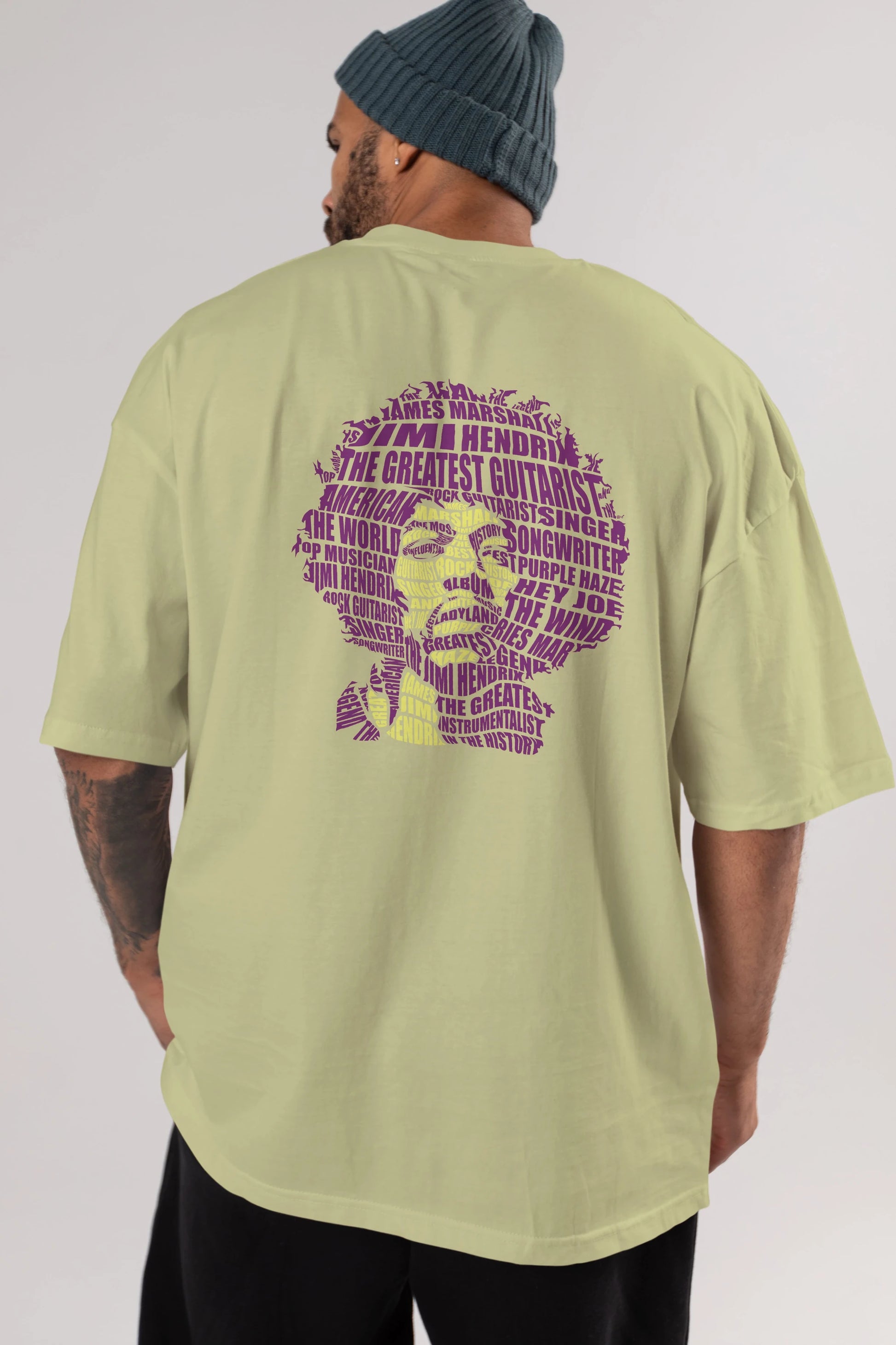 Jimmy Hendrix Calligram Arka Baskılı Oversize t-shirt %100 pamuk Erkek Kadın Unisex