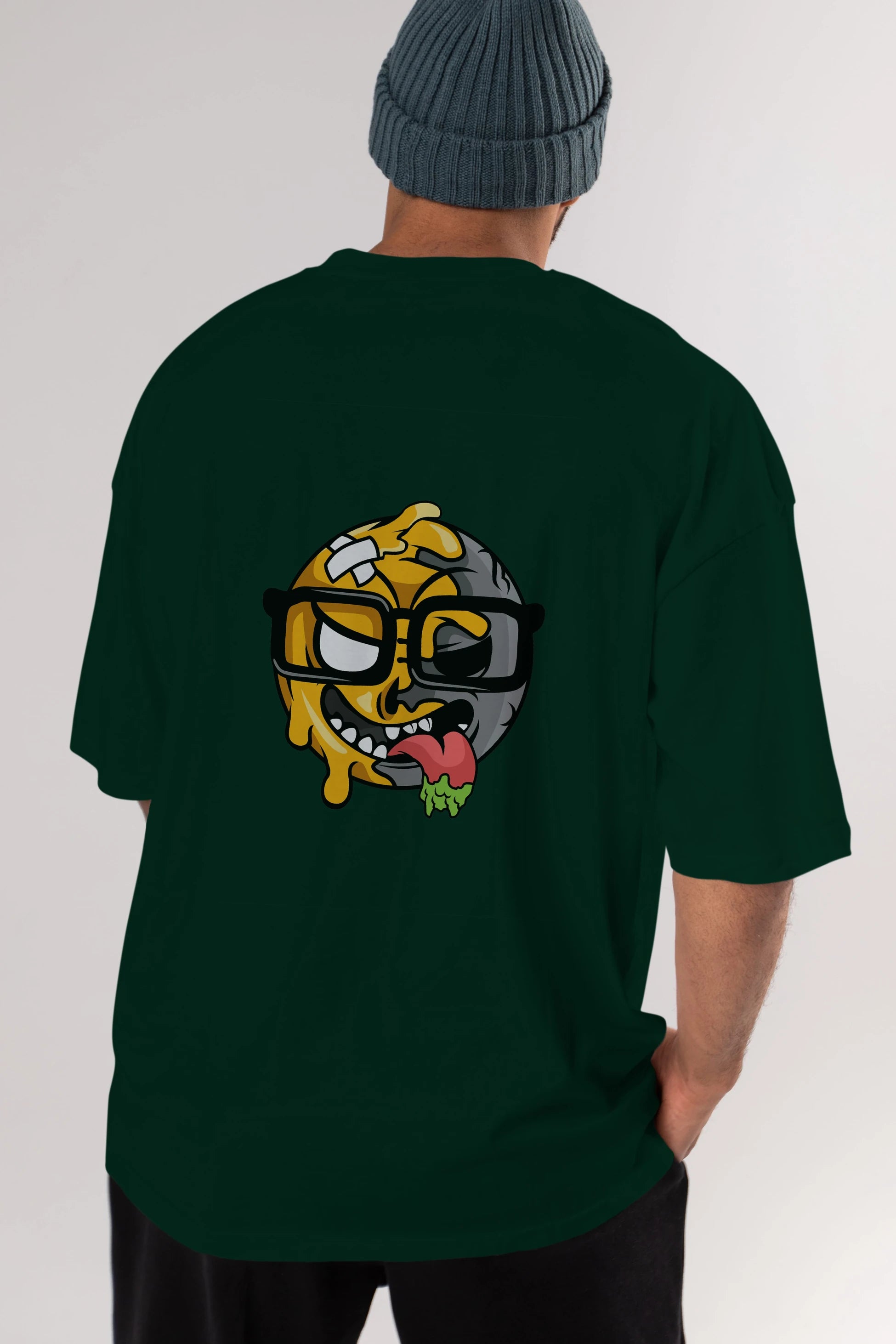 Smiley Nerd Arka Baskılı Oversize t-shirt Erkek Kadın Unisex %100 Pamuk tişort
