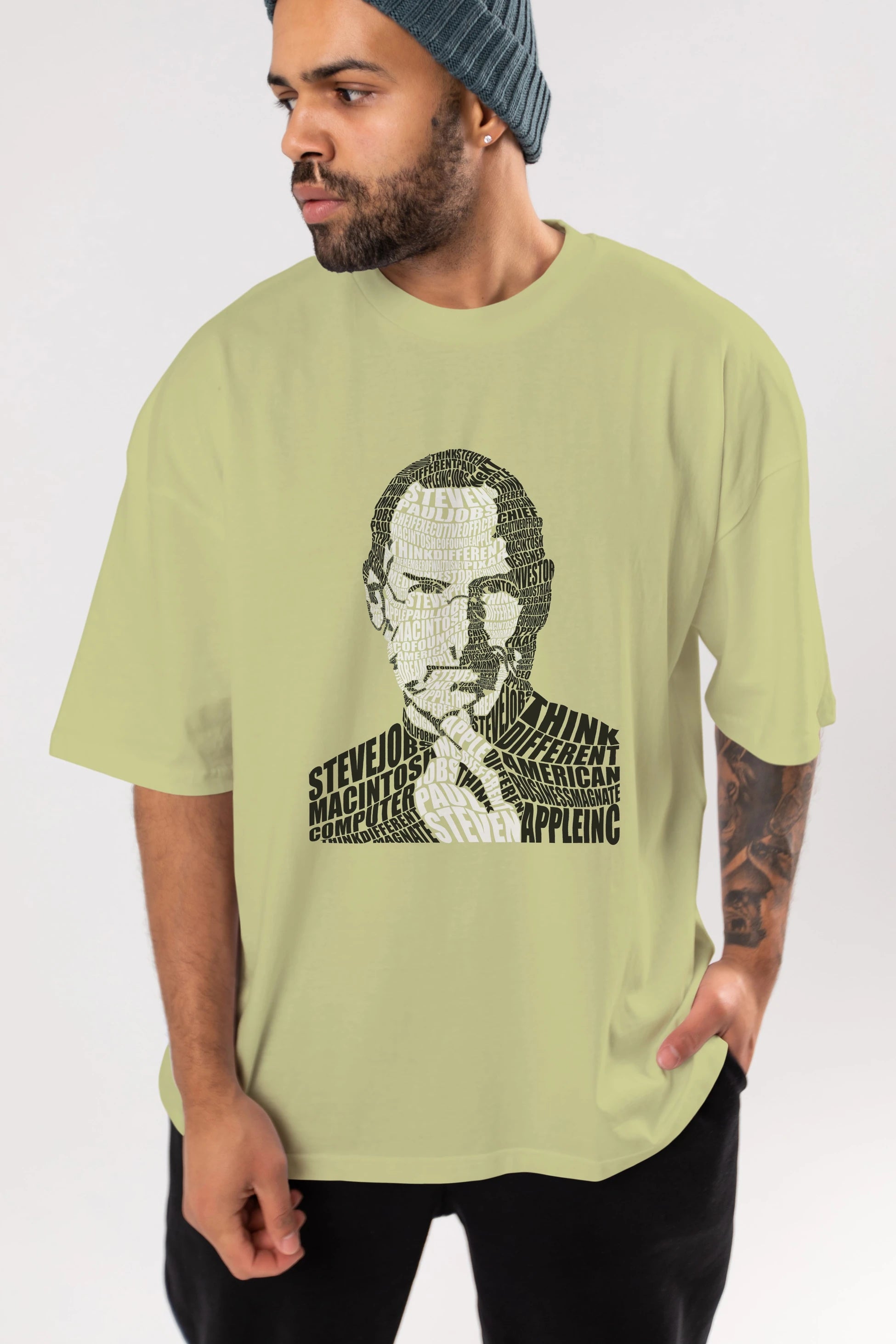 Steve Jobs Calligram Ön Baskılı Oversize t-shirt %100 pamuk Erkek Kadın Unisex
