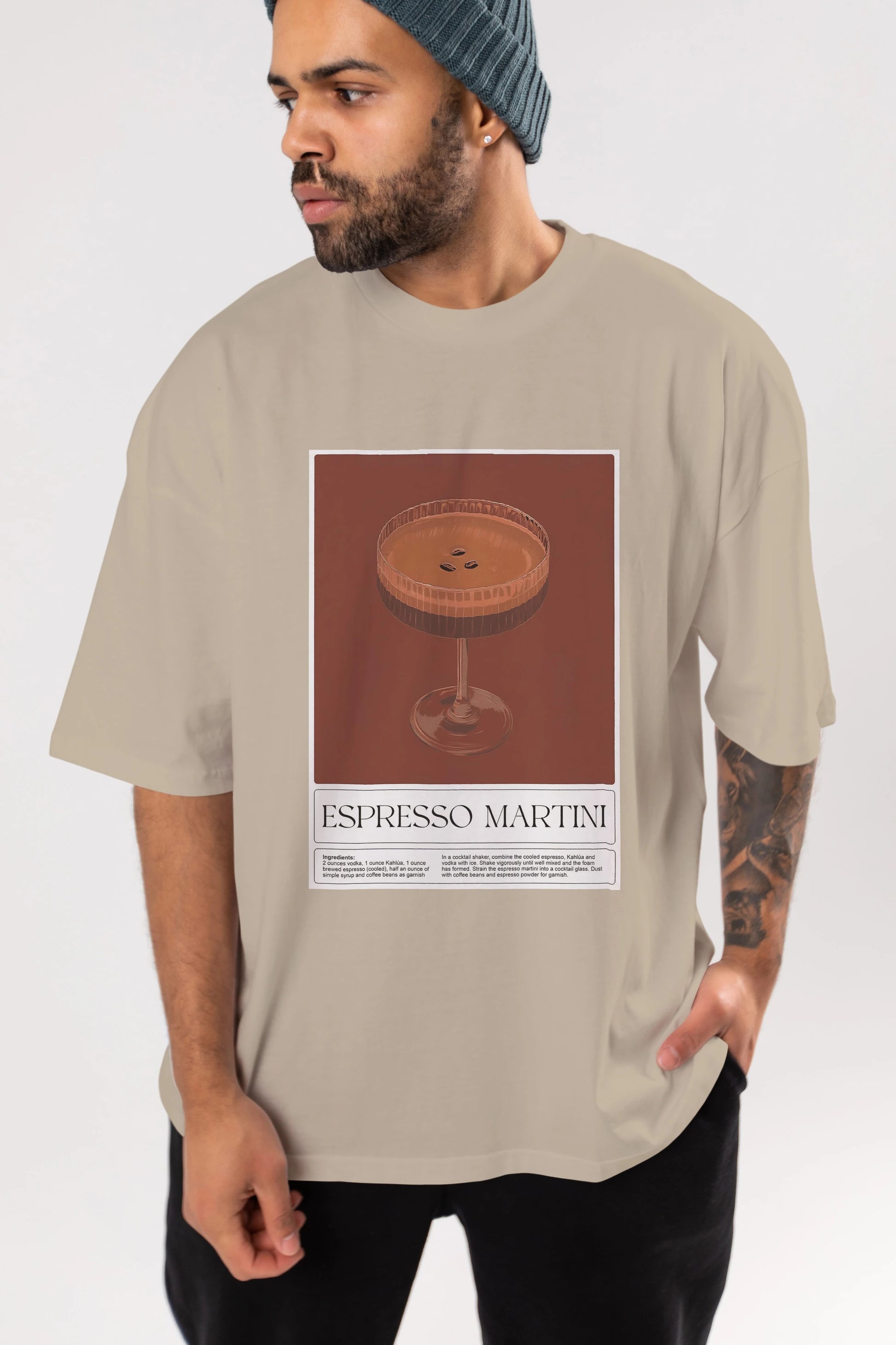 Espresso Martini Ön Baskılı Oversize t-shirt Erkek Kadın Unisex %100 Pamuk Bisiklet Yaka tişort