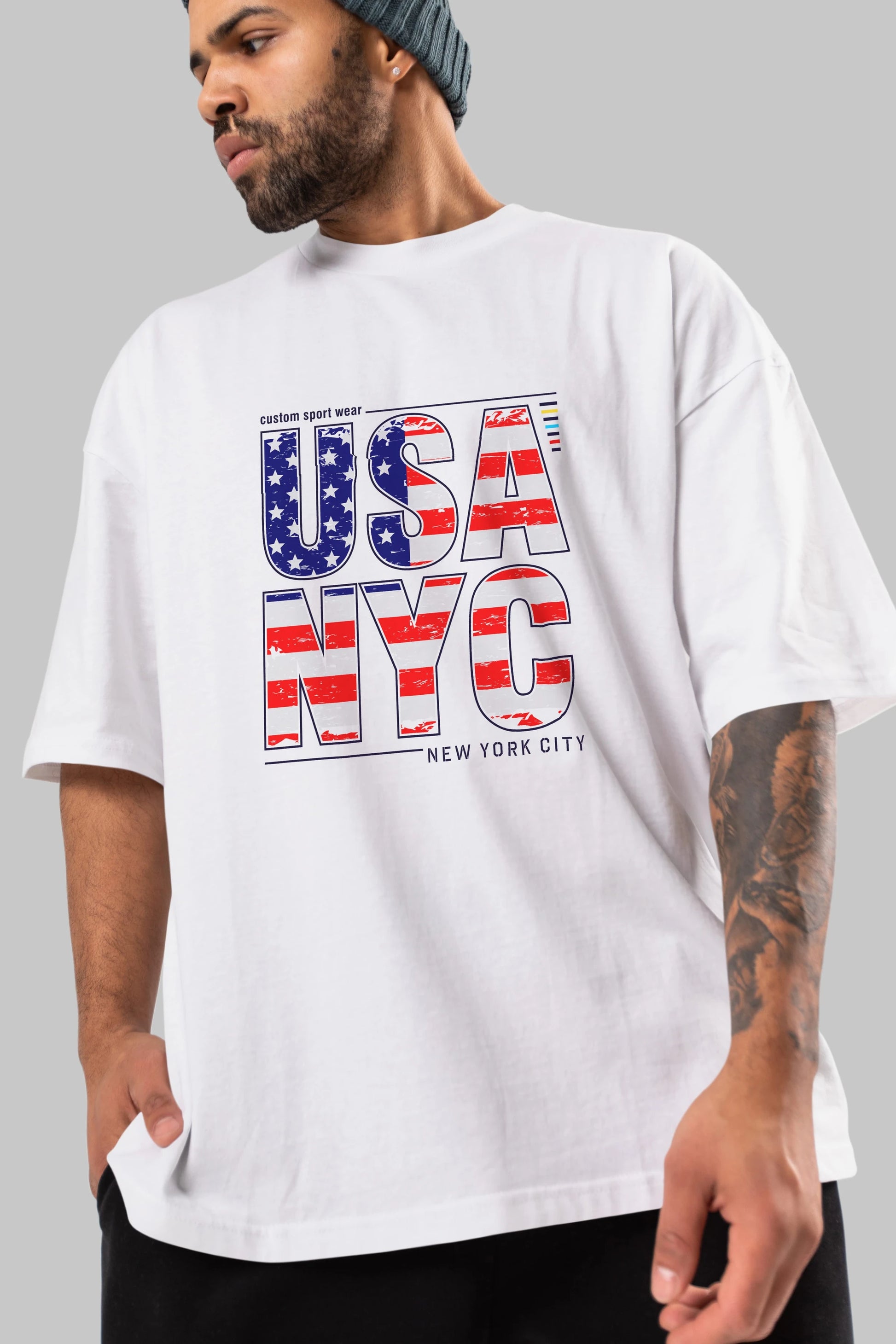 Usa NYC Ön Baskılı Oversize t-shirt Erkek Kadın Unisex