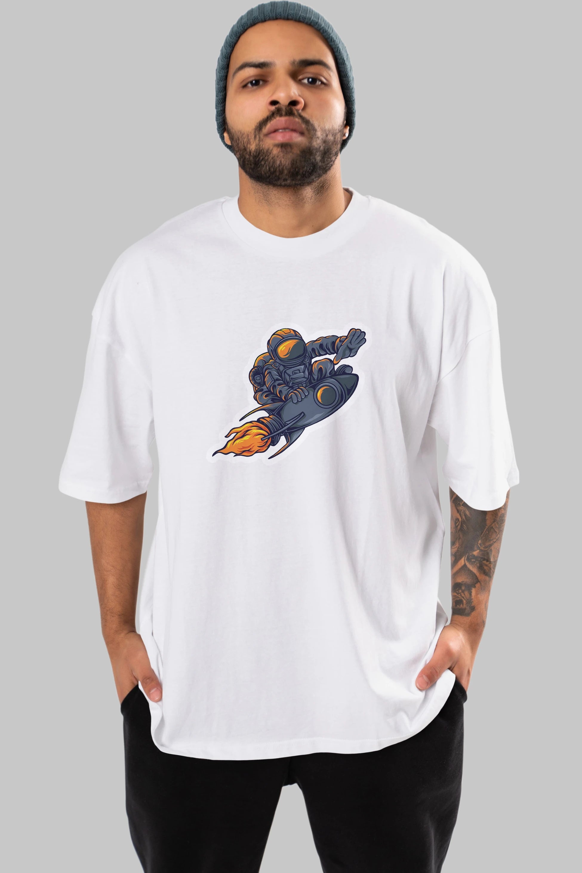Astrocket Illustration Sticker Ön Baskılı Oversize t-shirt Erkek Kadın Unisex
