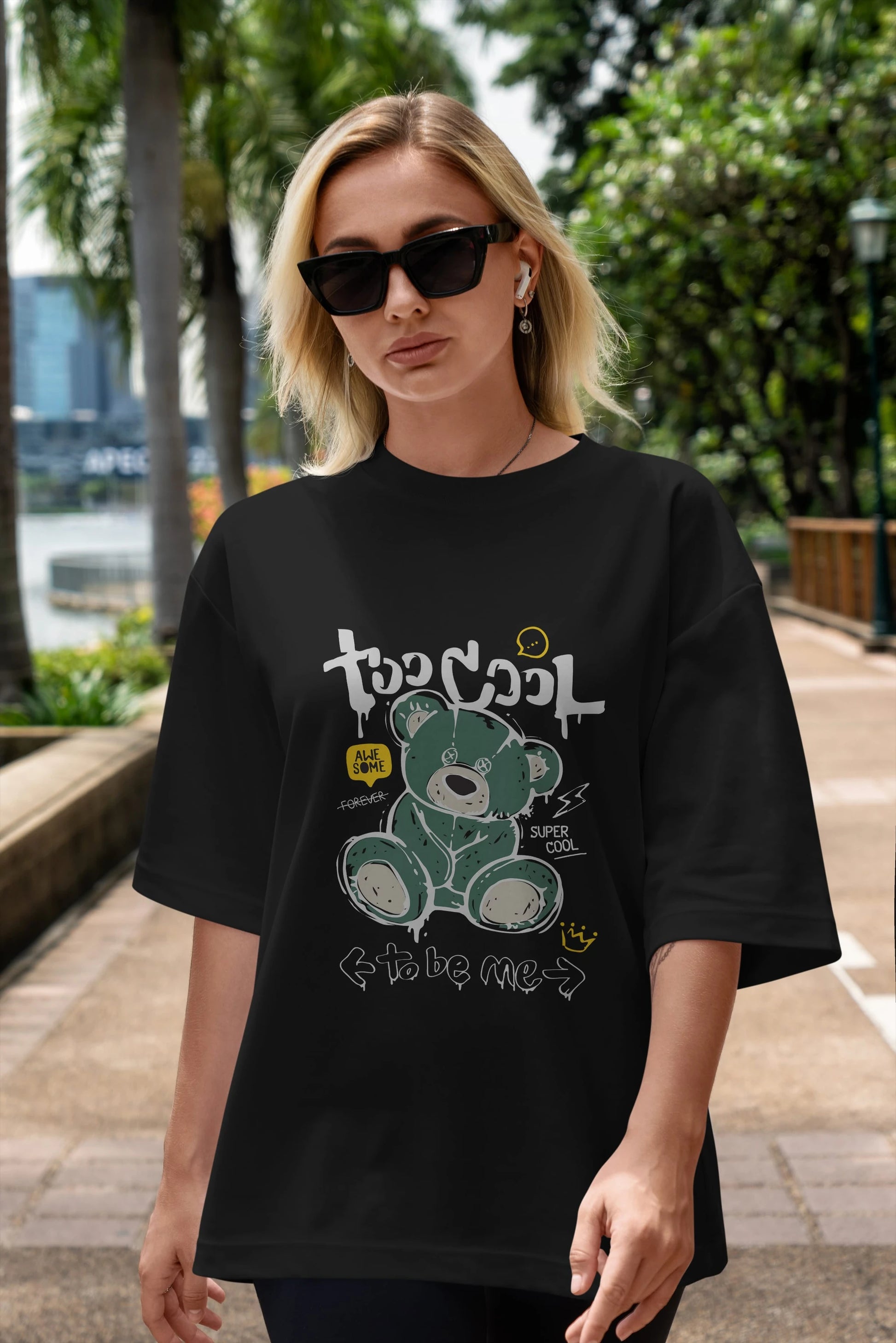 Too Cool Bear Ön Baskılı Oversize t-shirt Erkek Kadın Unisex