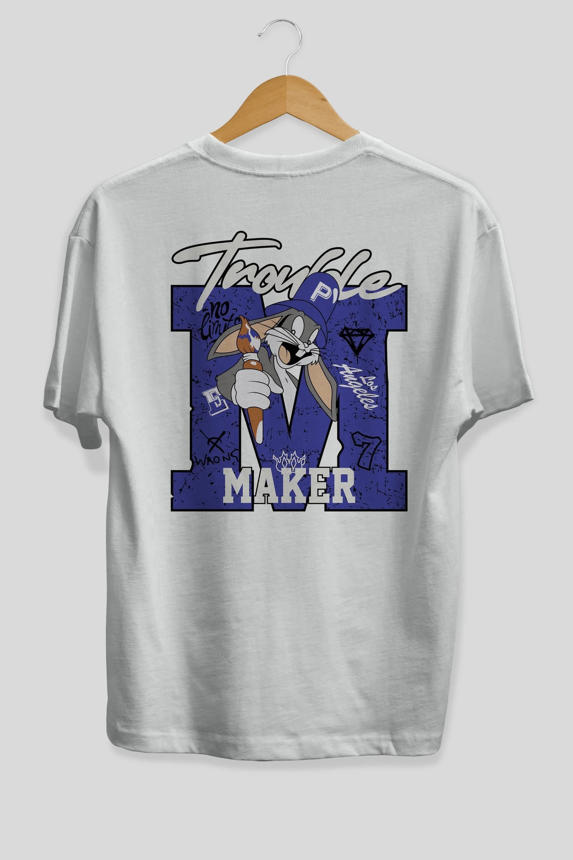 Bugs Bunny Arka Baskılı Oversize t-shirt Erkek Kadın Unisex %100 Pamuk Bisiklet Yaka tişort