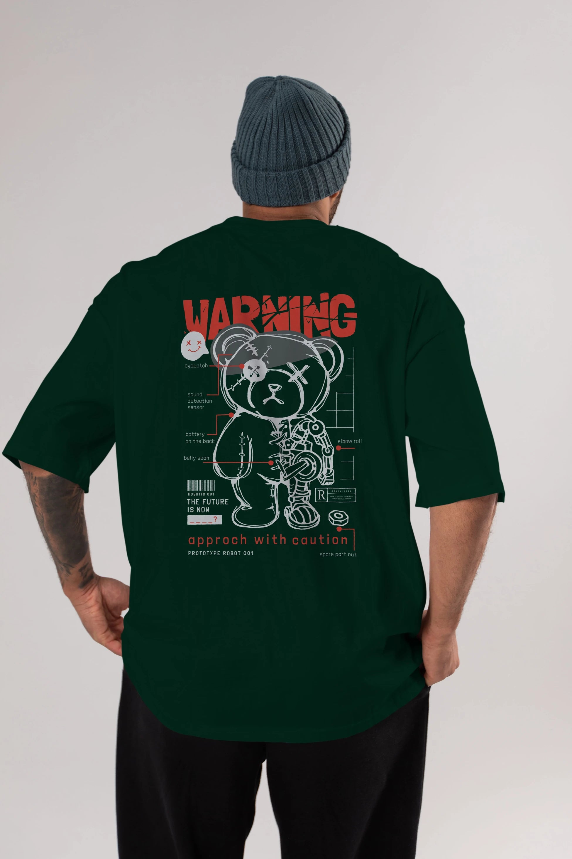 Teddy Bear Warning Arka Baskılı Oversize t-shirt Erkek Kadın Unisex