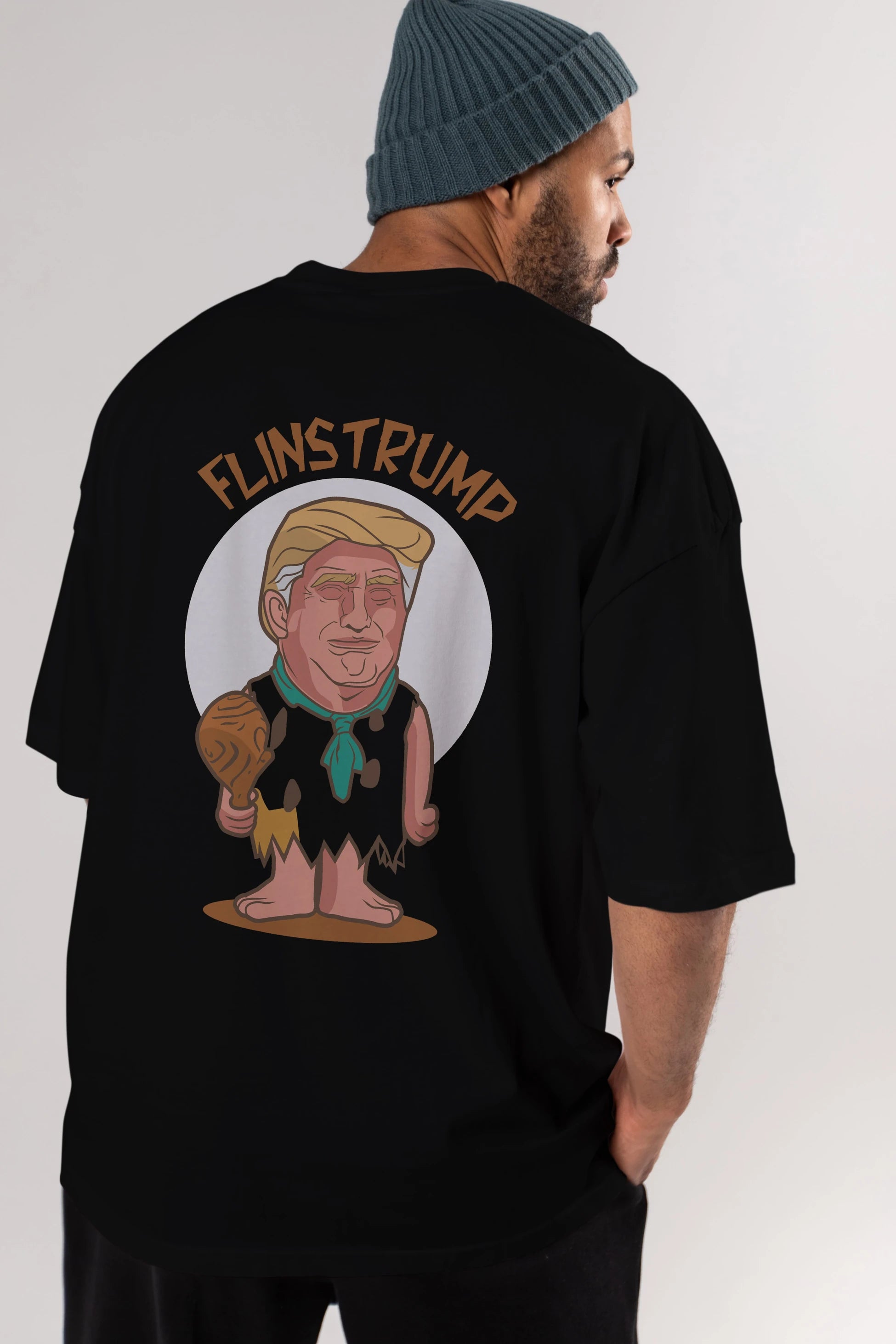 Flinstrump Arka Baskılı Oversize t-shirt Erkek Kadın Unisex %100 Pamuk tişort