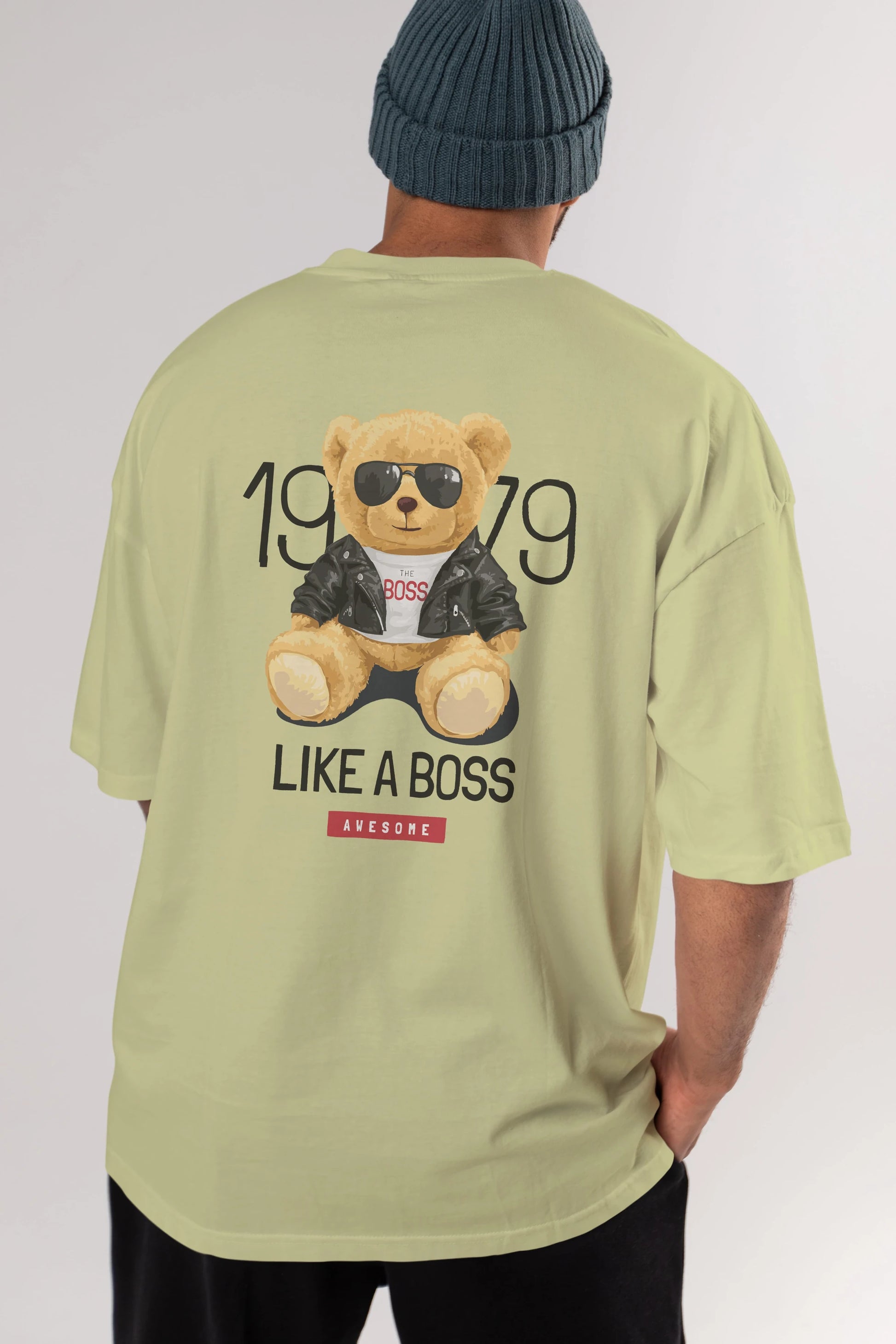 Teddy Bear Like A Boss Arka Baskılı Oversize t-shirt Erkek Kadın Unisex %100 Pamuk