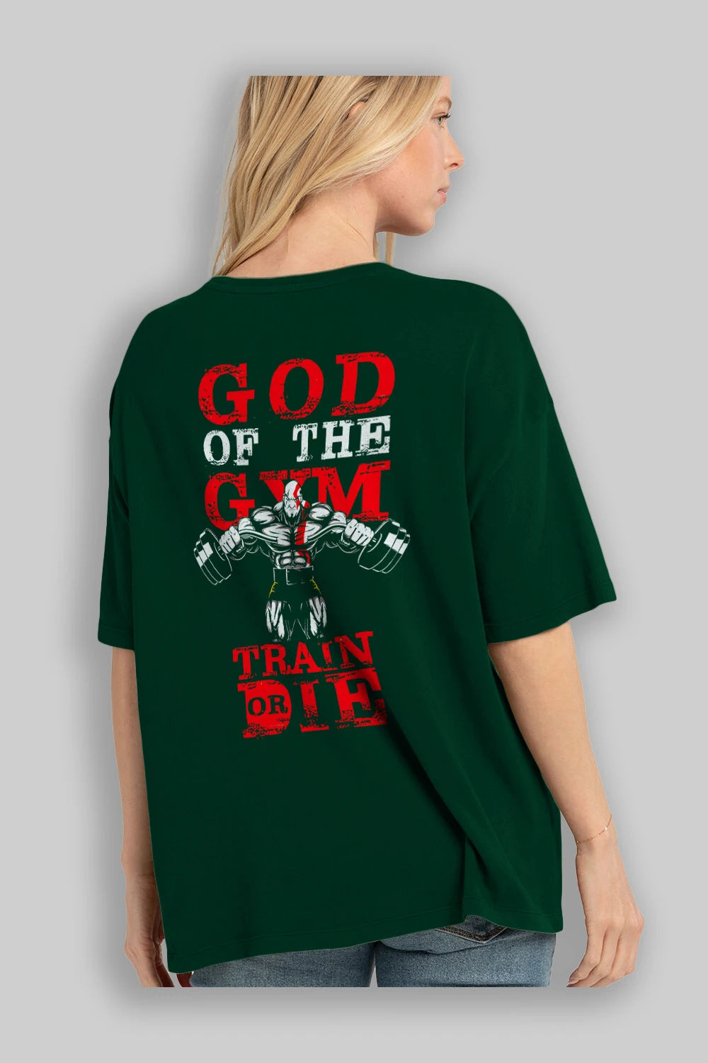 God of The GYM Arka Baskılı Oversize t-shirt Erkek Kadın Unisex %100 Pamuk Bisiklet Yaka tişort