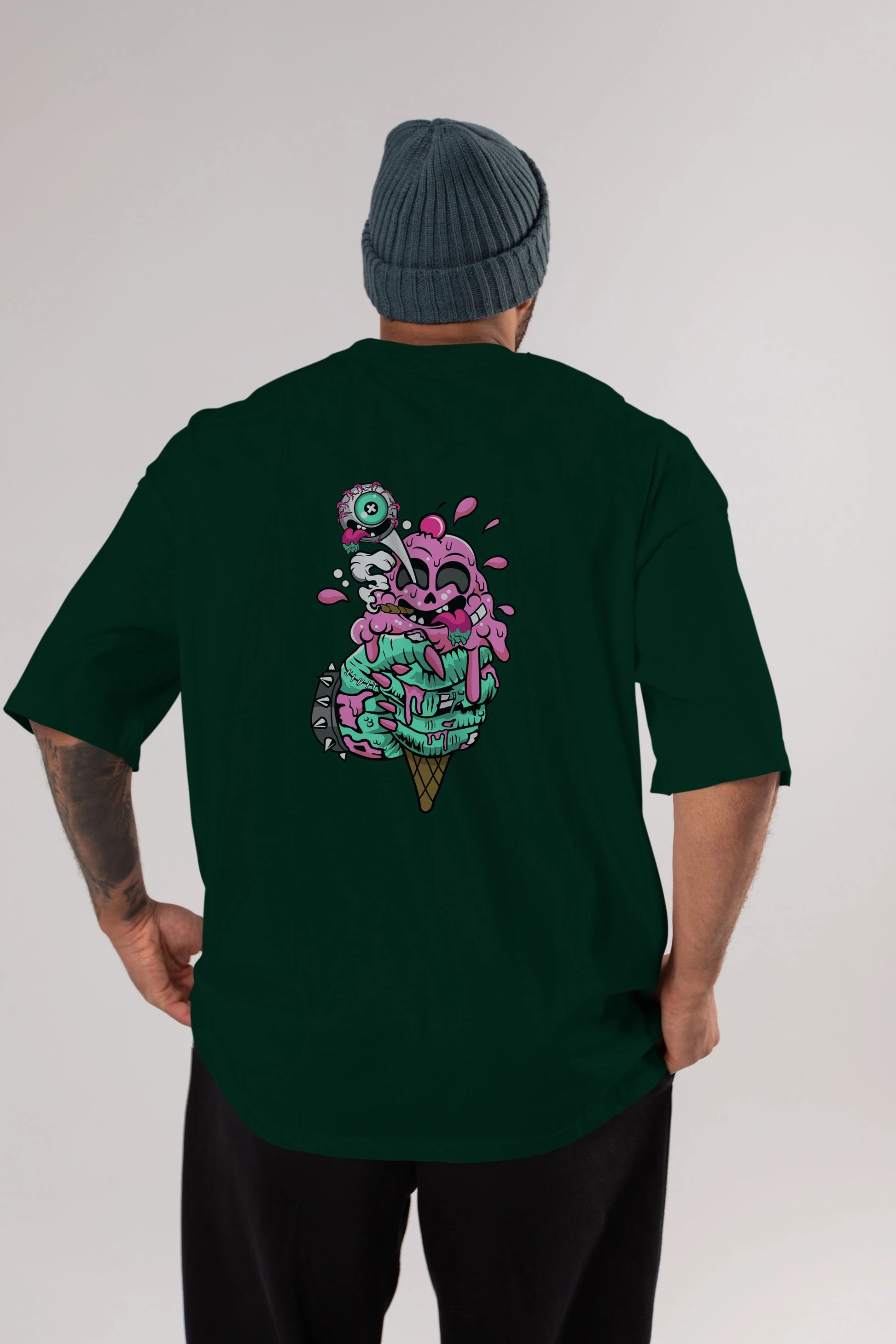 Ice Cream Zombie Arka Baskılı Oversize t-shirt Erkek Kadın Unisex %100 Pamuk tişort