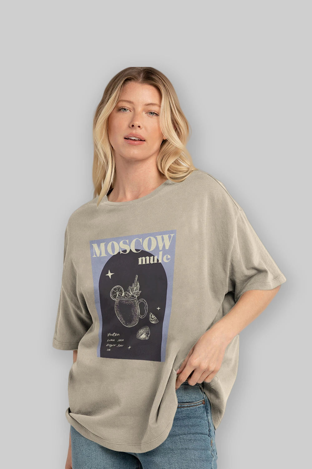 Moscow Mule Ön Baskılı Oversize t-shirt Erkek Kadın Unisex %100 Pamuk Bisiklet Yaka tişort