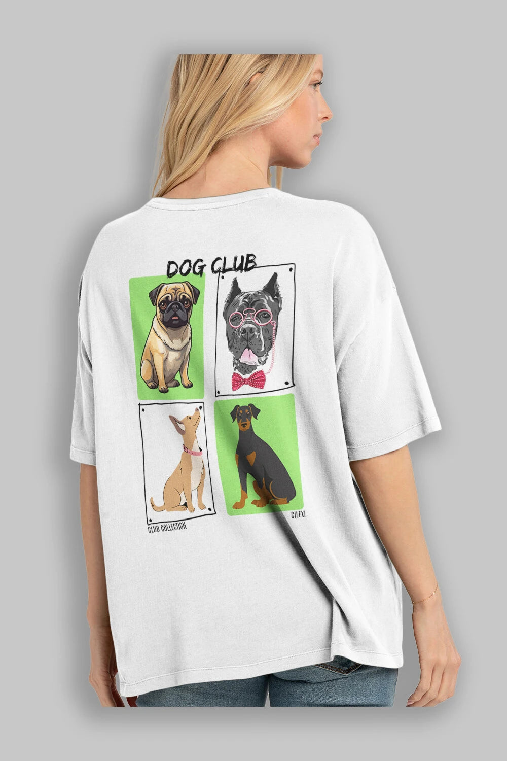 Dog Club Arka Baskılı Oversize t-shirt Erkek Kadın %100 Pamuk Bisiklet Yaka tişort