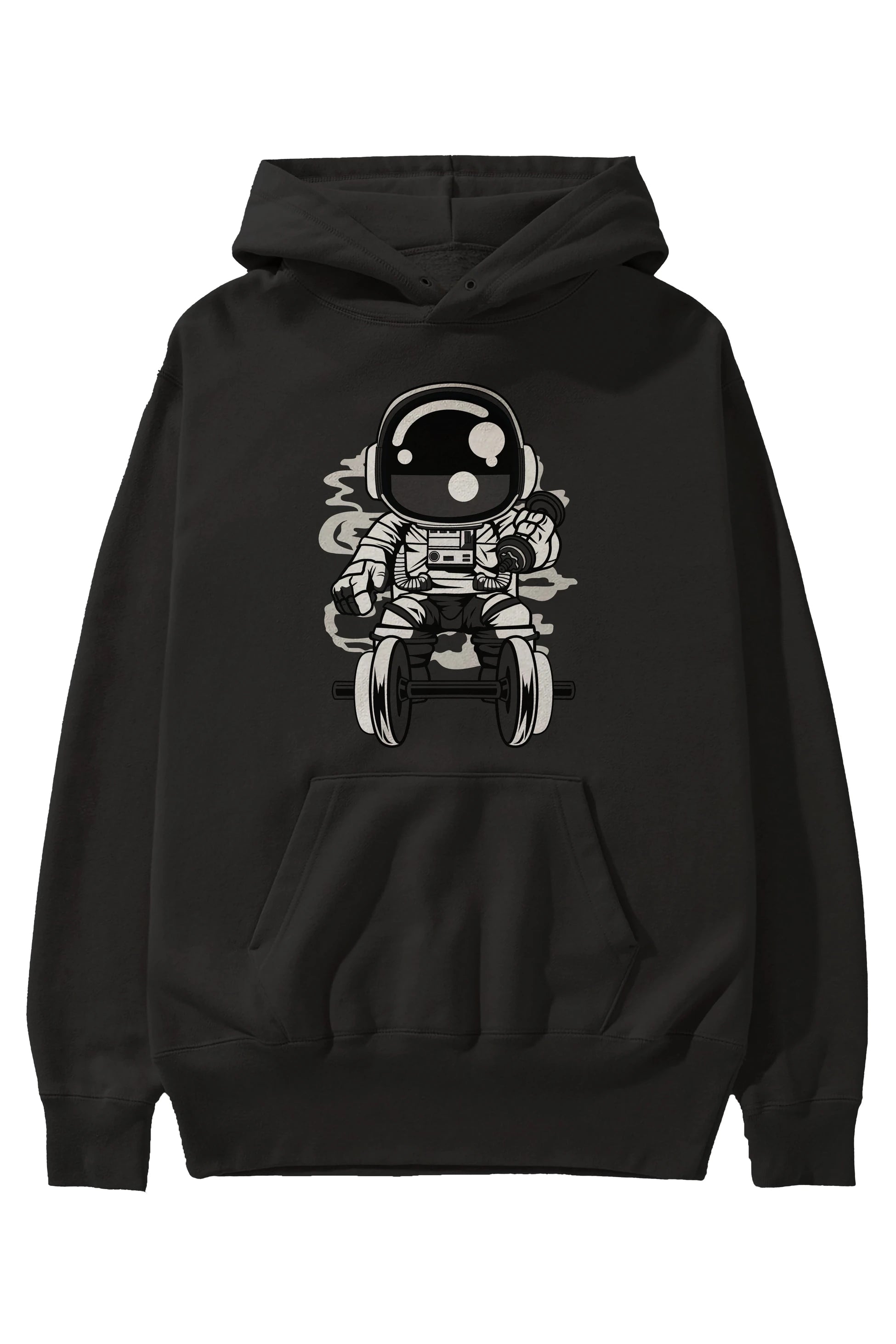 Astronaut Gym Ön Baskılı Hoodie Oversize Kapüşonlu Sweatshirt Erkek Kadın Unisex