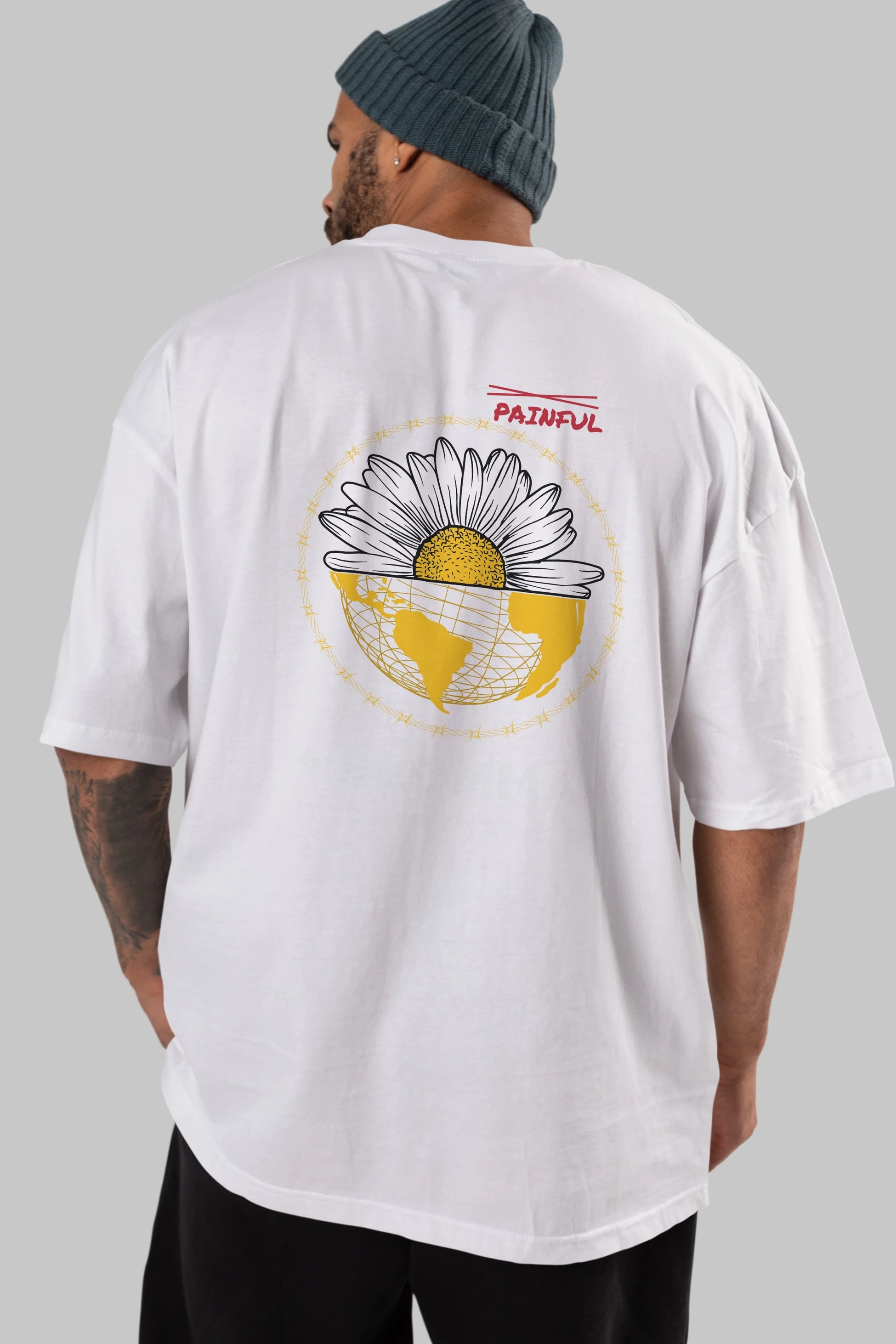 Blomma Arka Baskılı Oversize t-shirt Erkek Kadın Unisex