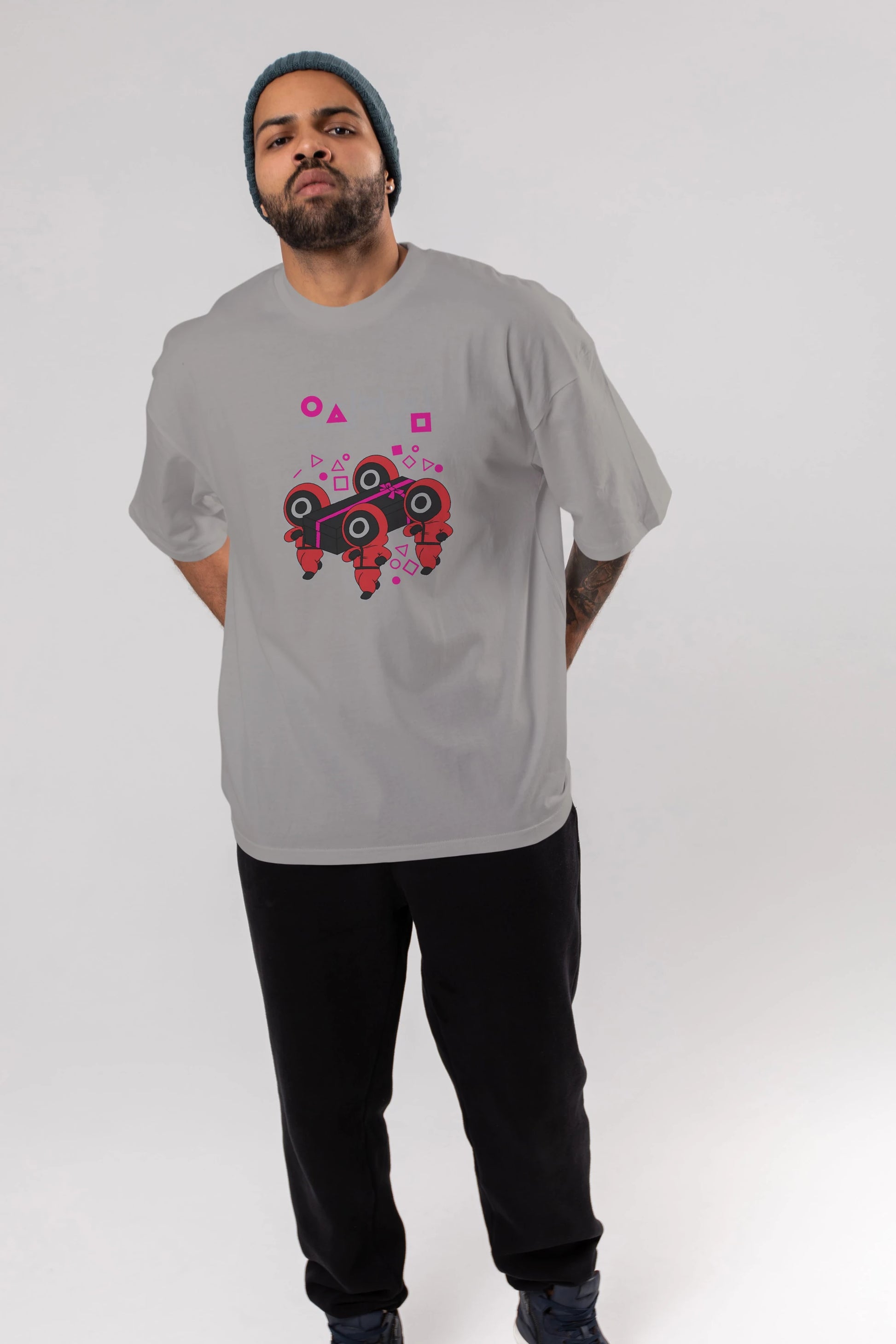 Squid Game (6) Ön Baskılı Oversize t-shirt Erkek Kadın Unisex %100 Pamuk Bisiklet Yaka tişort