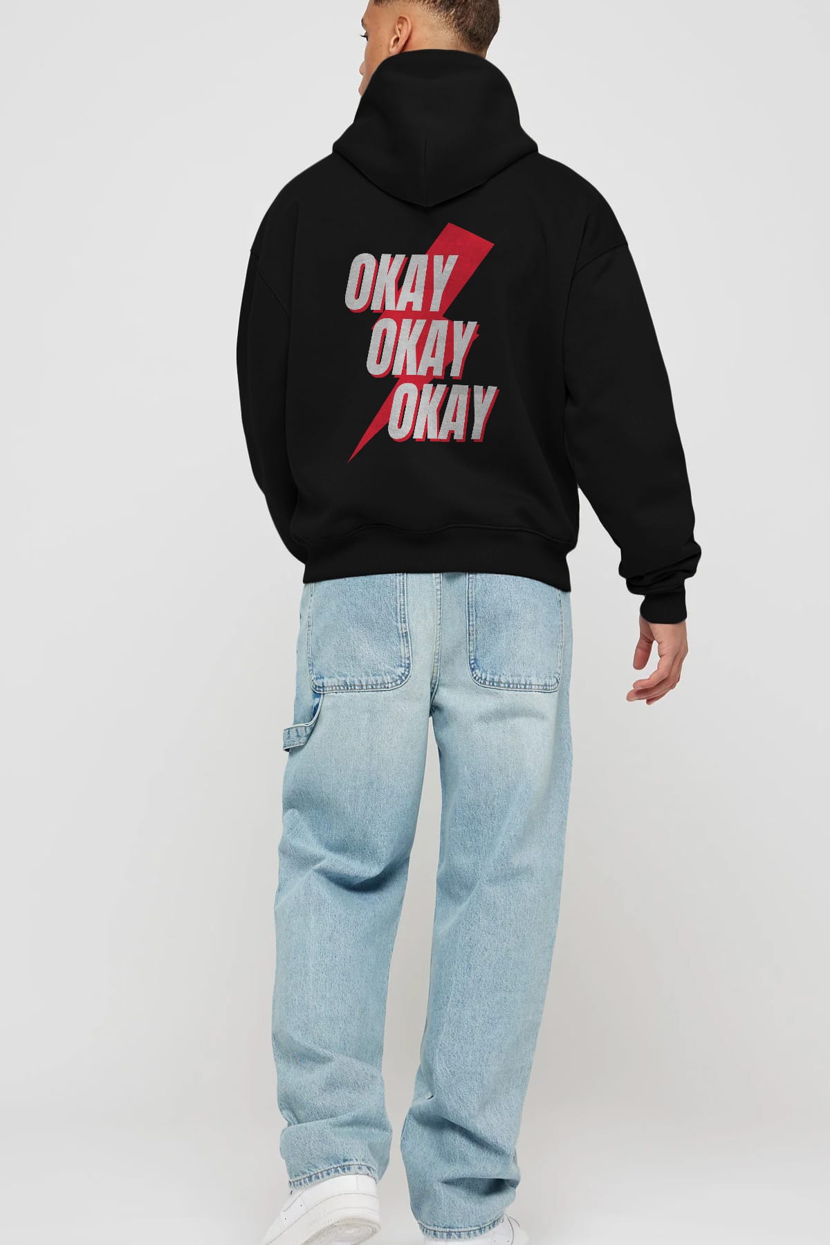 Okay Arka Baskılı Oversize Hoodie Kapüşonlu Sweatshirt Erkek Kadın Unisex