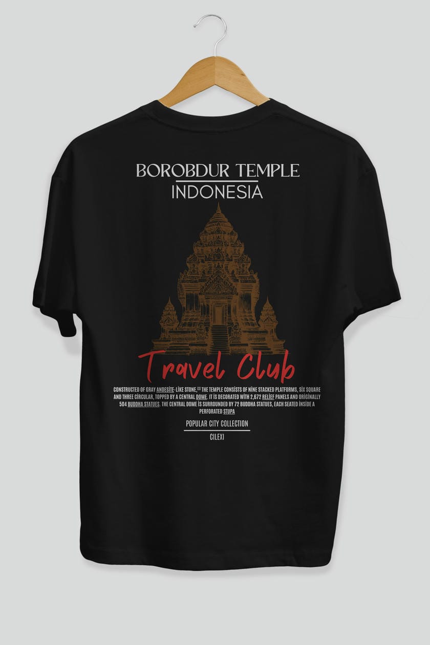 Borobdur Temple İndonesia Arka Baskılı Oversize t-shirt Erkek Kadın Pamuk Bisiklet Yaka tişort