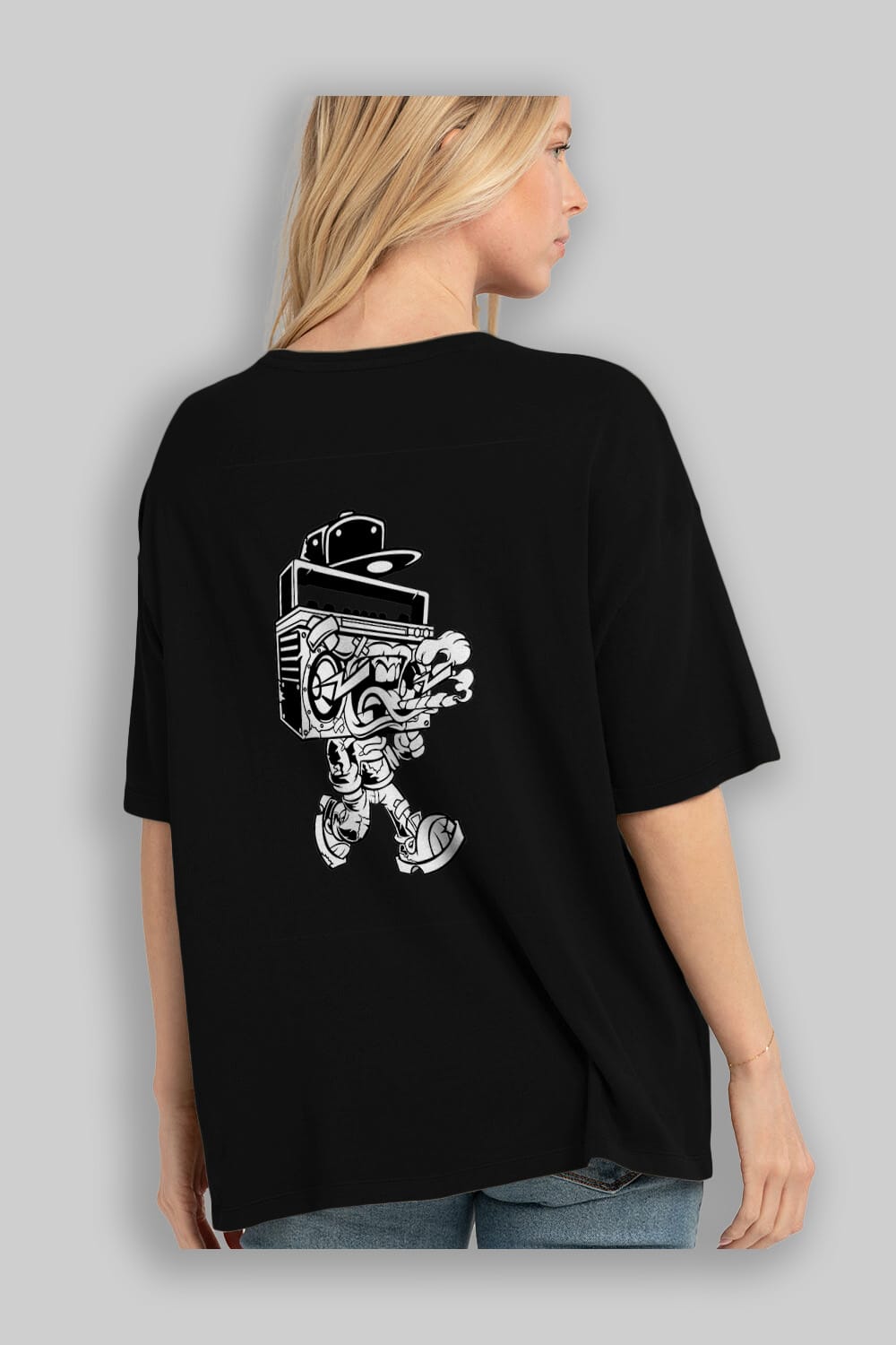 Boombox Arka Baskılı Oversize t-shirt Erkek Kadın Unisex %100 Pamuk tişort