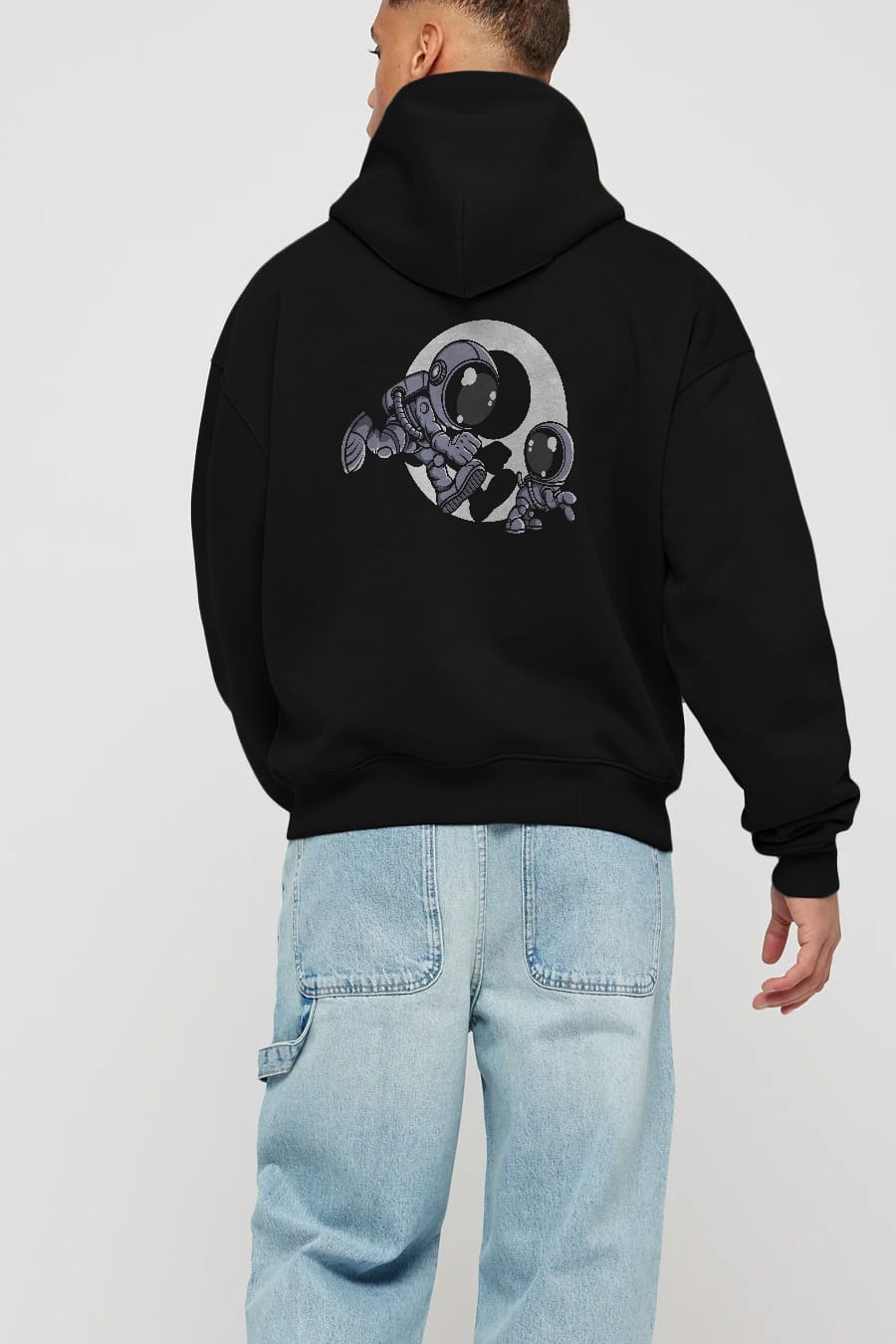 Astronaut And Little Dog Arka Baskılı Hoodie Oversize Kapüşonlu Sweatshirt Erkek Kadın Unisex