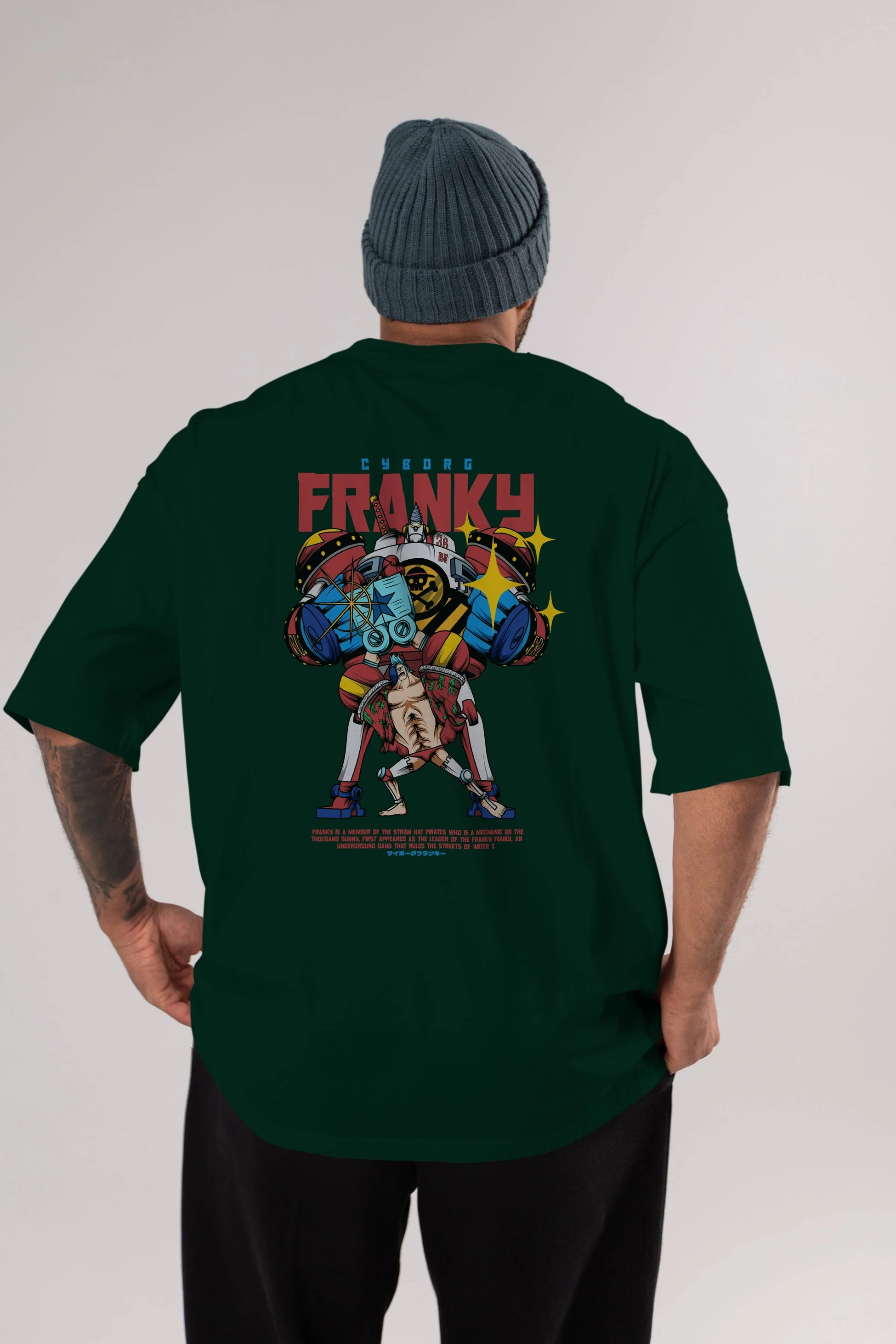 Cyborg Franky Anime Arka Baskılı Oversize t-shirt Erkek Kadın Unisex