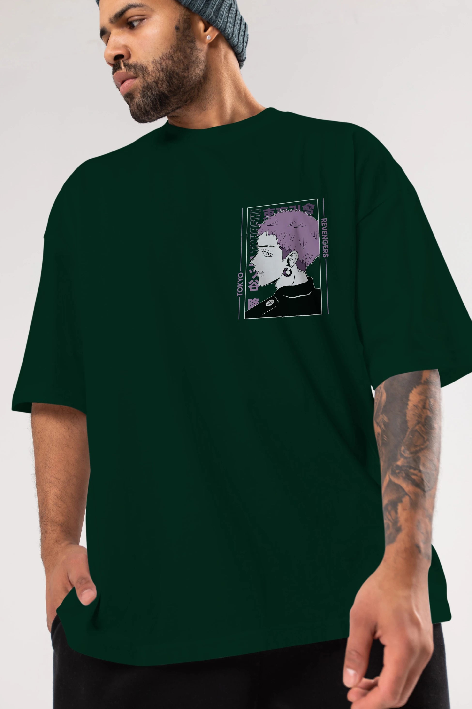 Takashi Mitsuya Ön Sol Baskılı Oversize t-shirt Erkek Kadın Unisex %100 Pamuk Bisiklet Yaka tişort