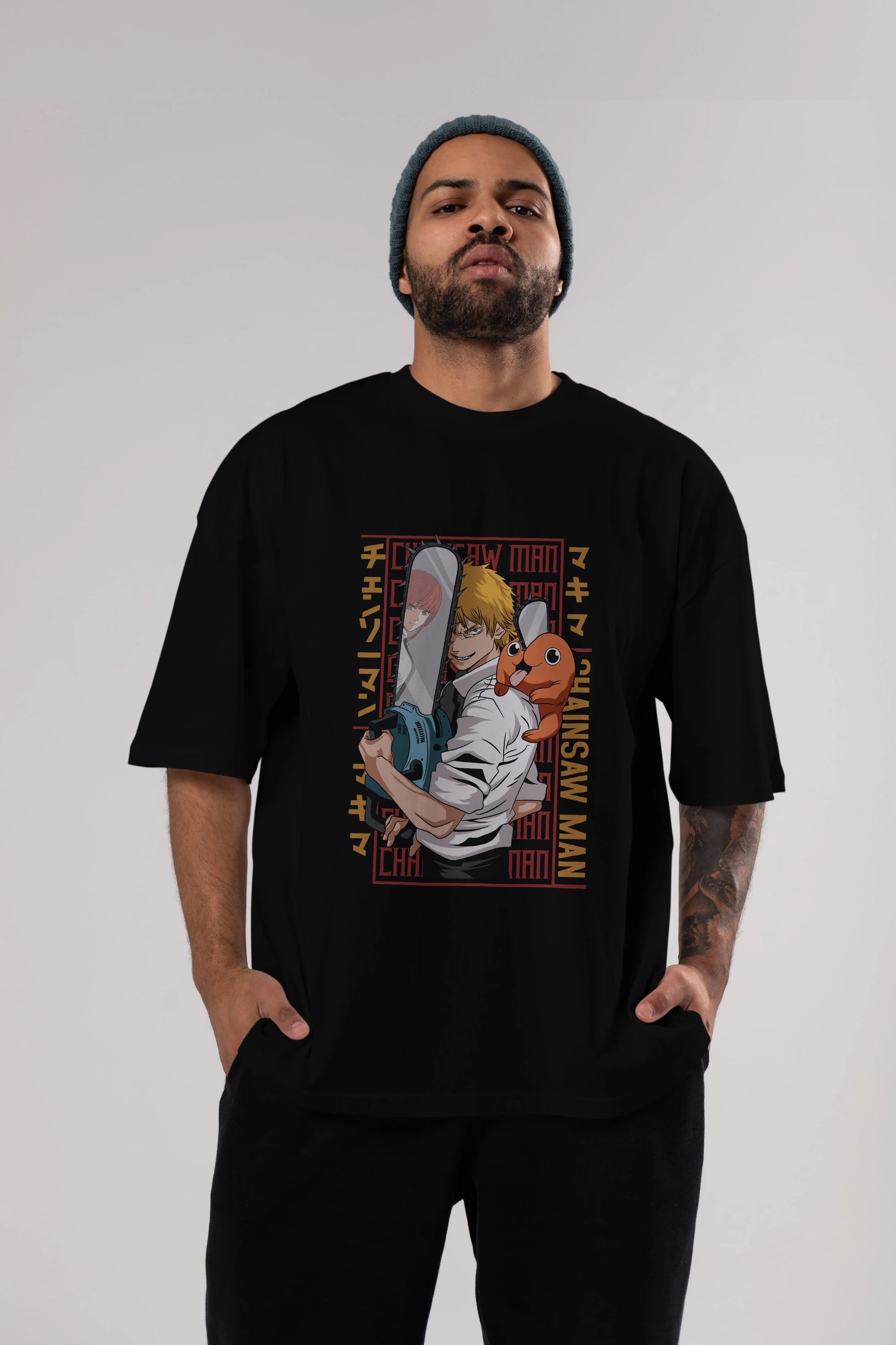 Chainsaw DENJI Anime Ön Baskılı Oversize t-shirt %100 pamuk Erkek Kadın Unisex