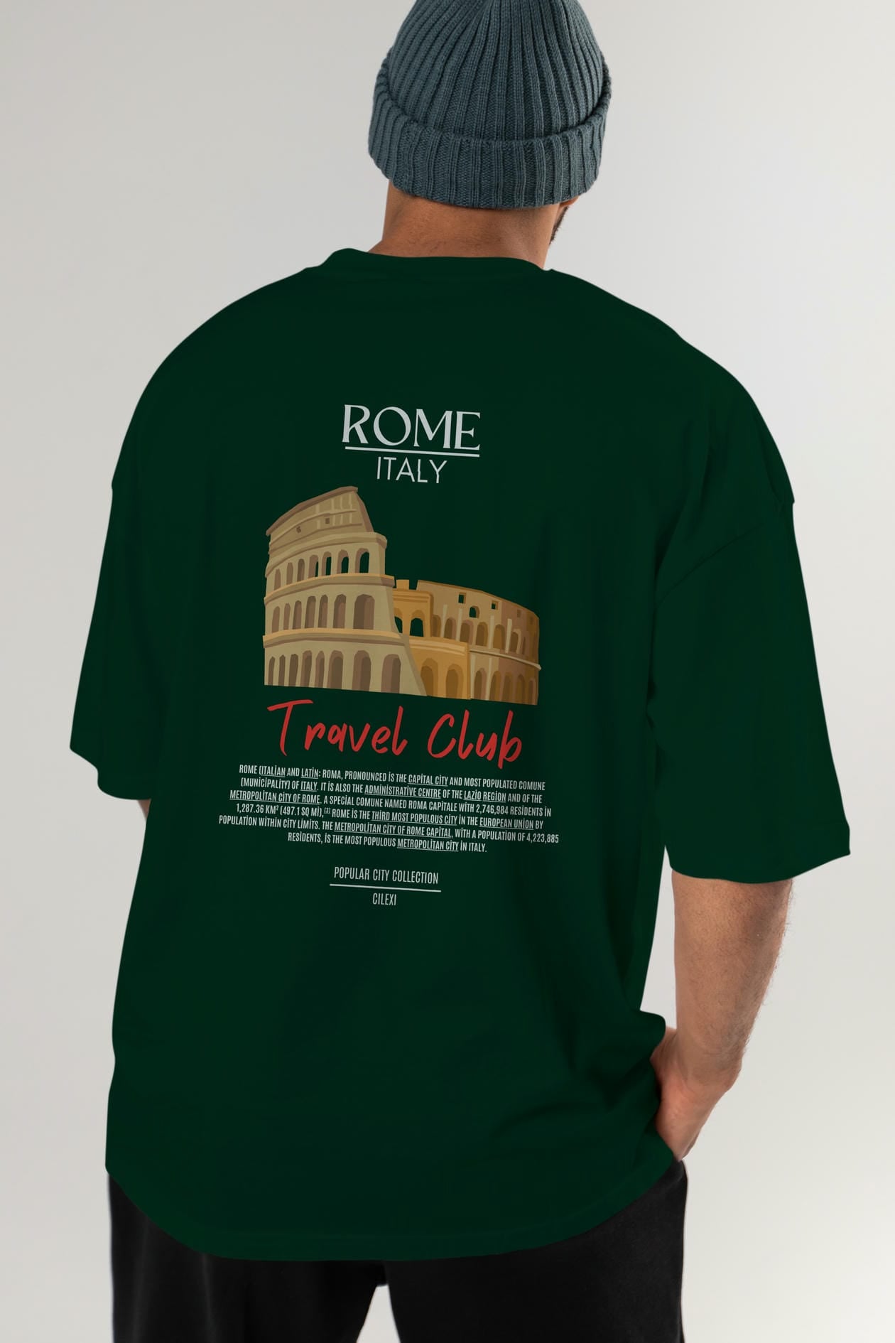 Roma İtaly Arka Baskılı Oversize t-shirt Erkek Kadın Pamuk Bisiklet Yaka tişort