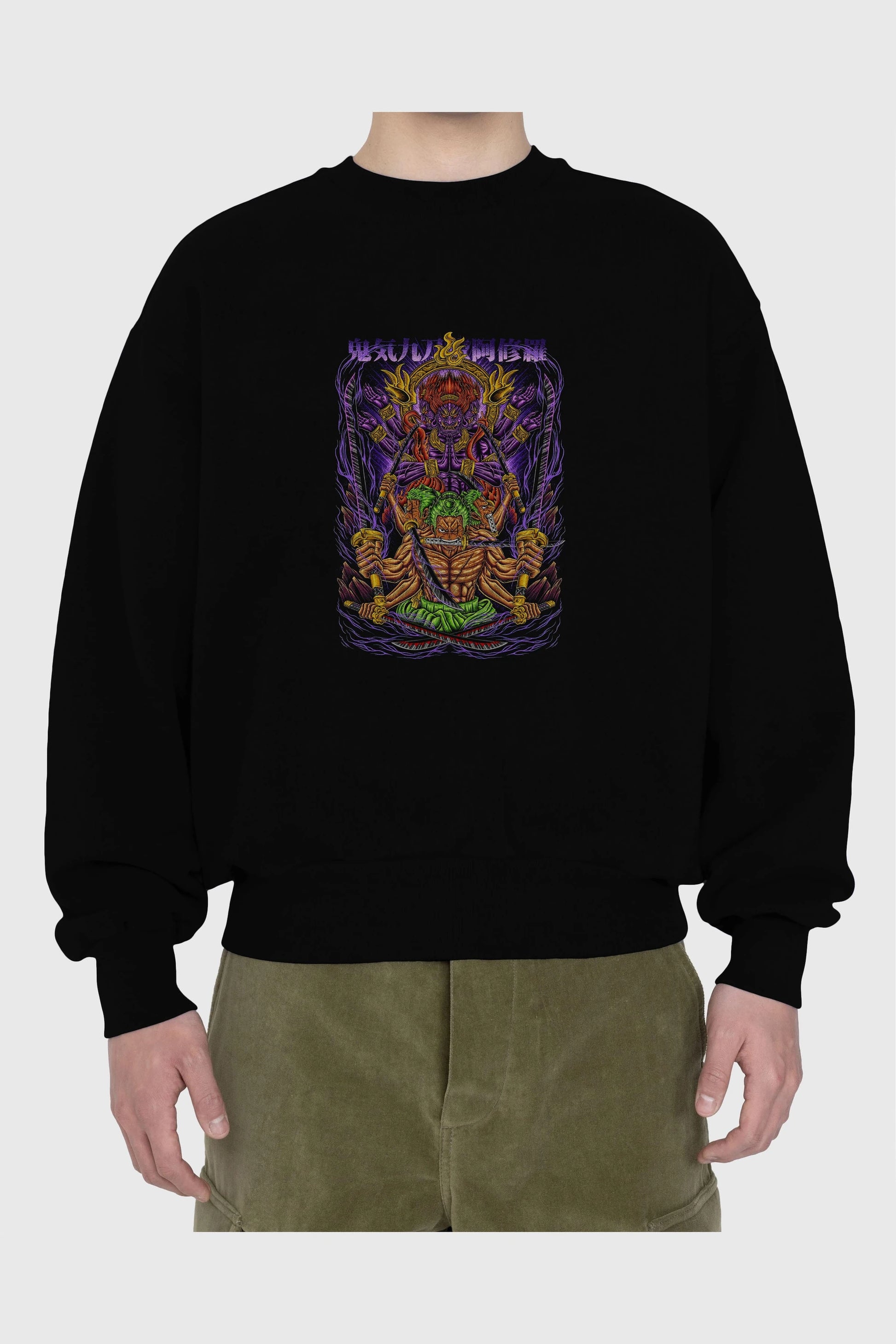 RORONOA ZORO 2 Anime Ön Baskılı Oversize Sweatshirt Erkek Kadın Unisex