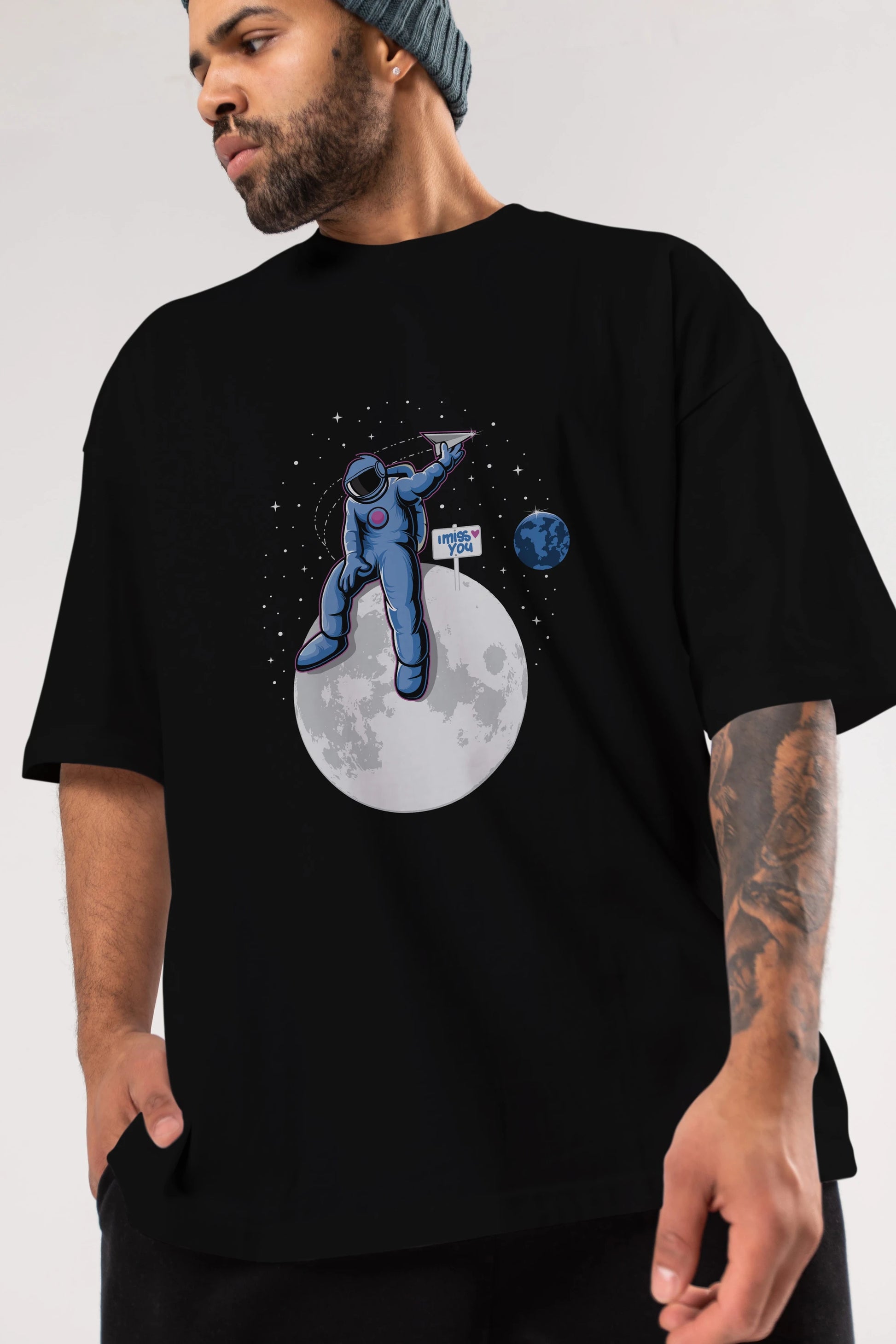 Astro Missing Earth Ön Baskılı Oversize t-shirt Erkek Kadın Unisex