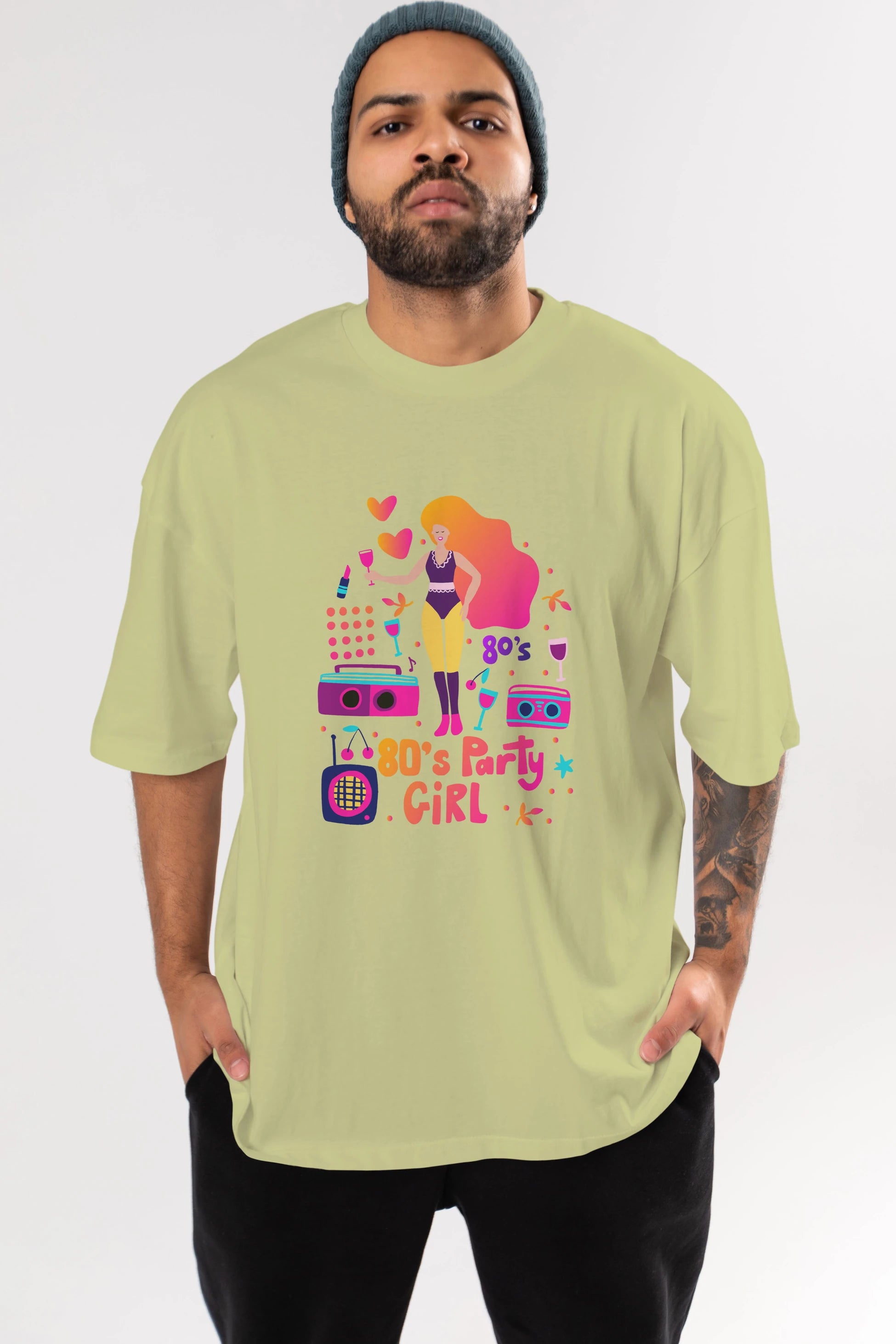 Retro Girl Party Ön Baskılı Oversize t-shirt Erkek Kadın Unisex