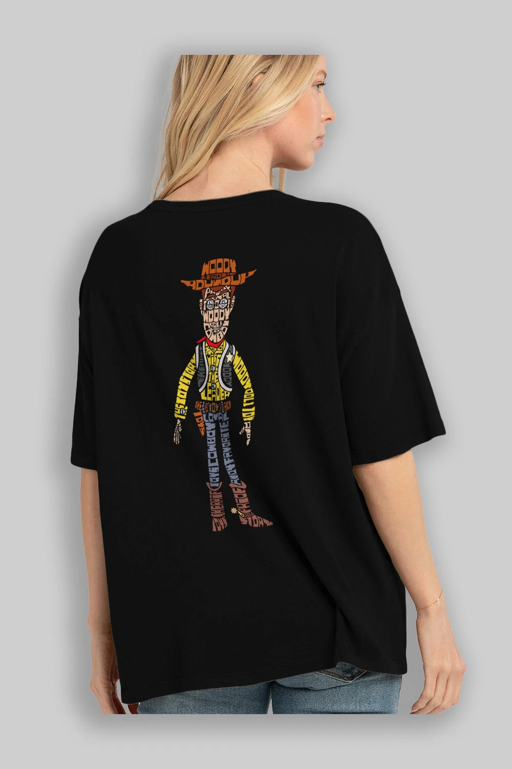 Woody Arka Baskılı Oversize t-shirt %100 pamuk Erkek Kadın Unisex