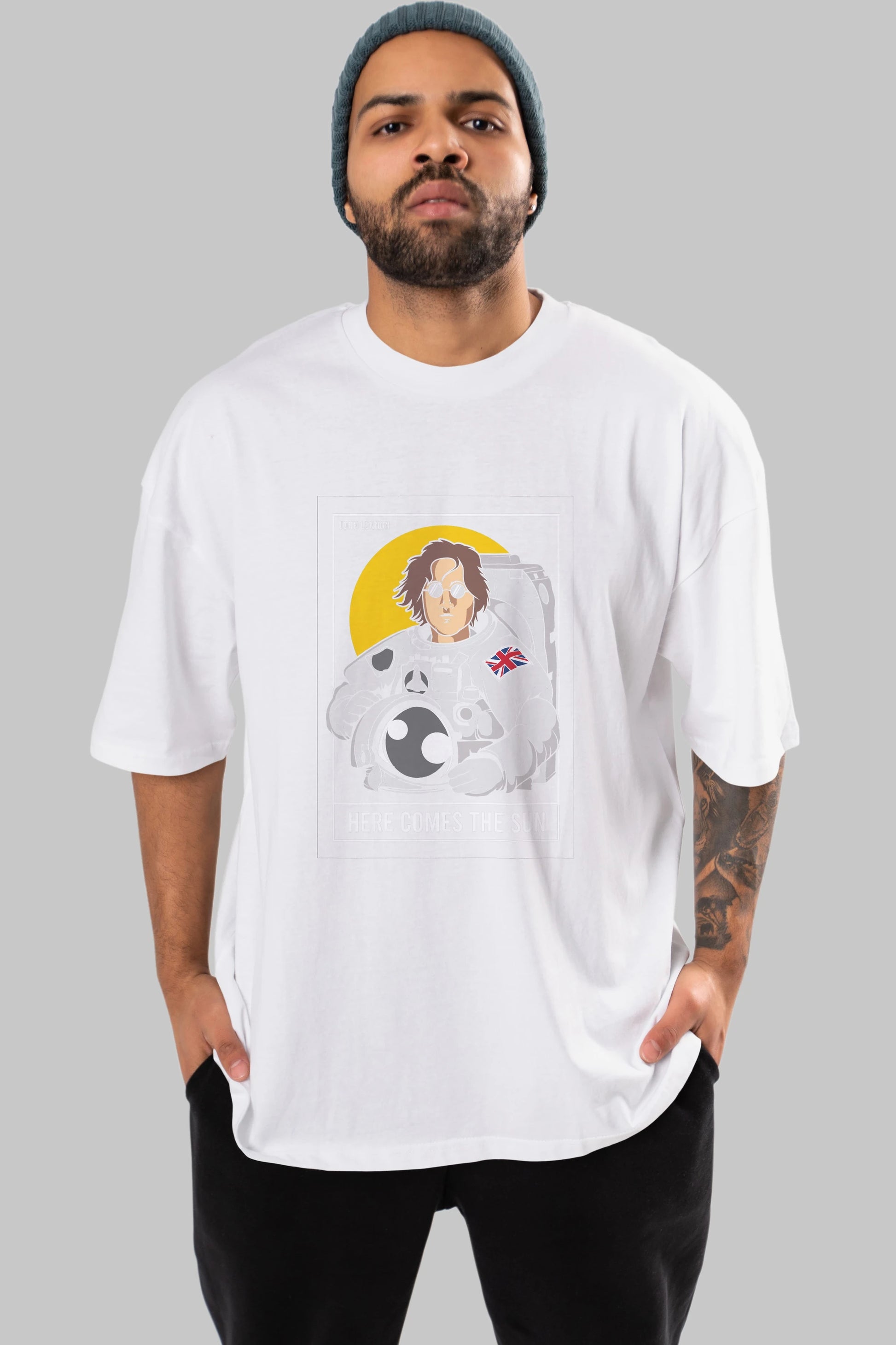 John Lennon Astronot Ön Baskılı Oversize t-shirt Erkek Kadın Unisex %100 Pamuk tişort