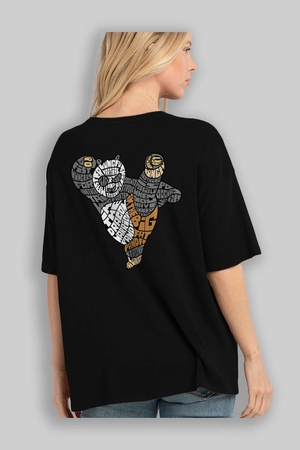 Warrior Panda Arka Baskılı Oversize t-shirt %100 pamuk Erkek Kadın Unisex