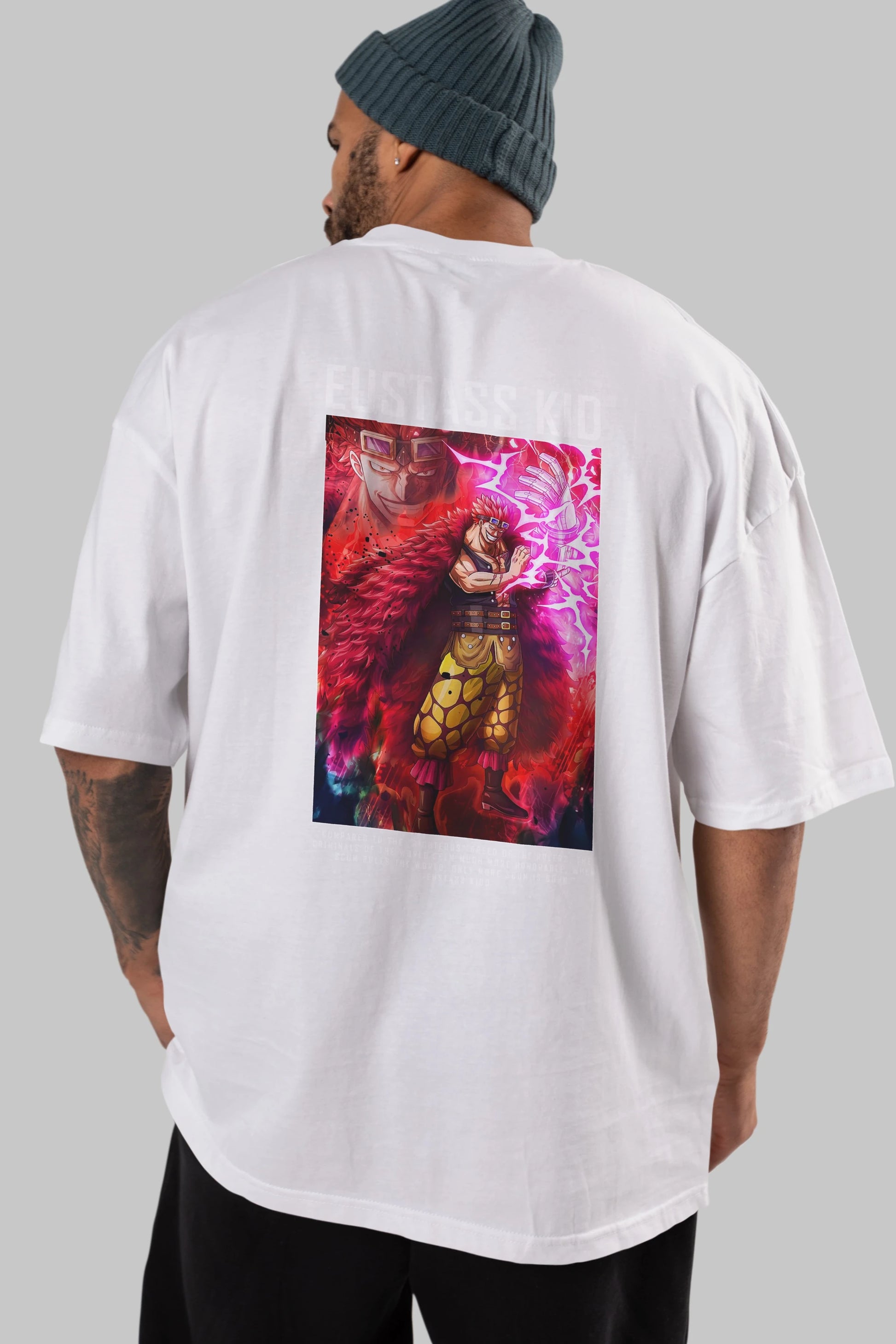 Eustass Kid Anime Arka Baskılı Oversize t-shirt Erkek Kadın Unisex %100 pamuk tişort