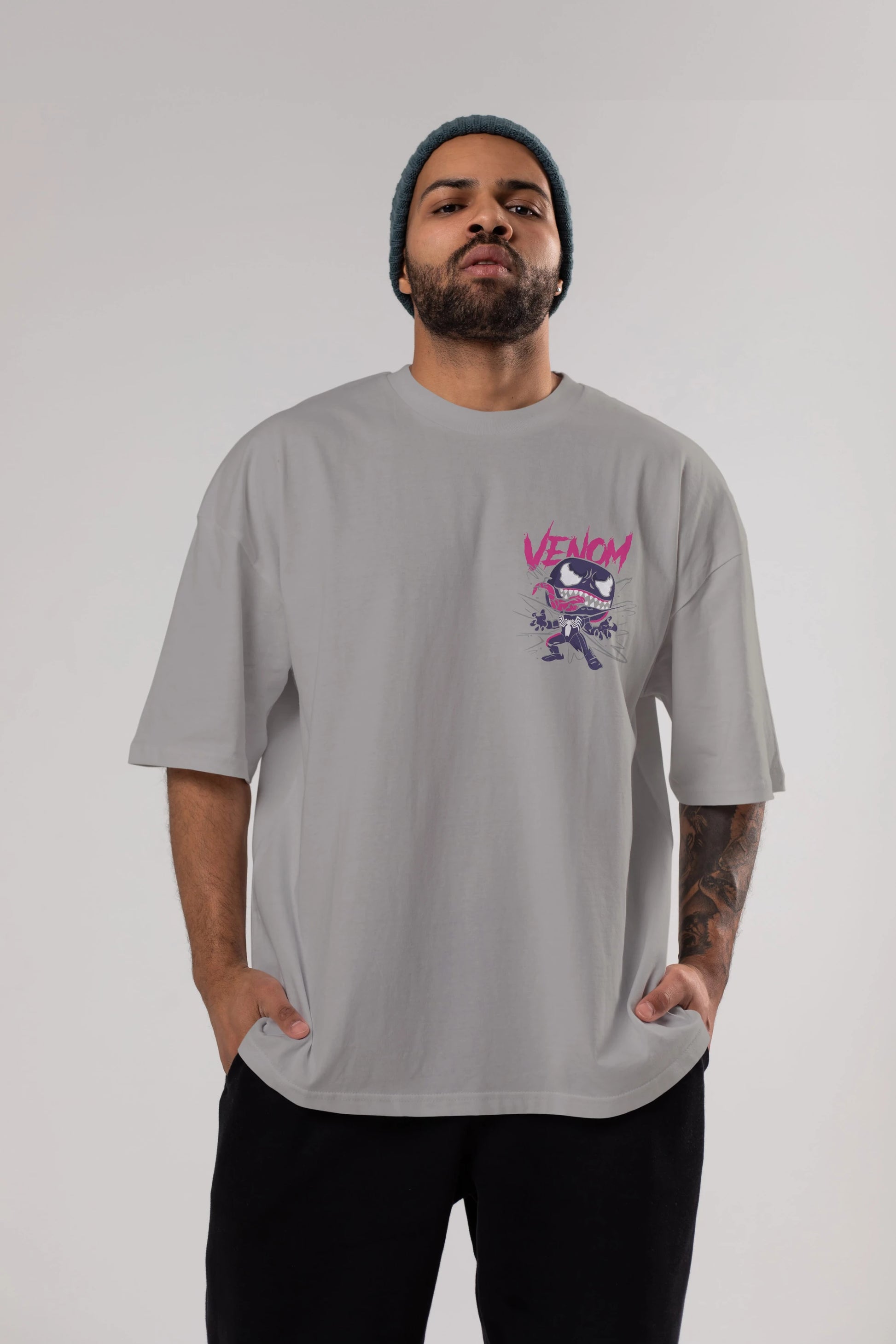 Venom (20) Ön Sol Baskılı Oversize t-shirt Erkek Kadın Unisex %100 Pamuk Bisiklet Yaka tişort