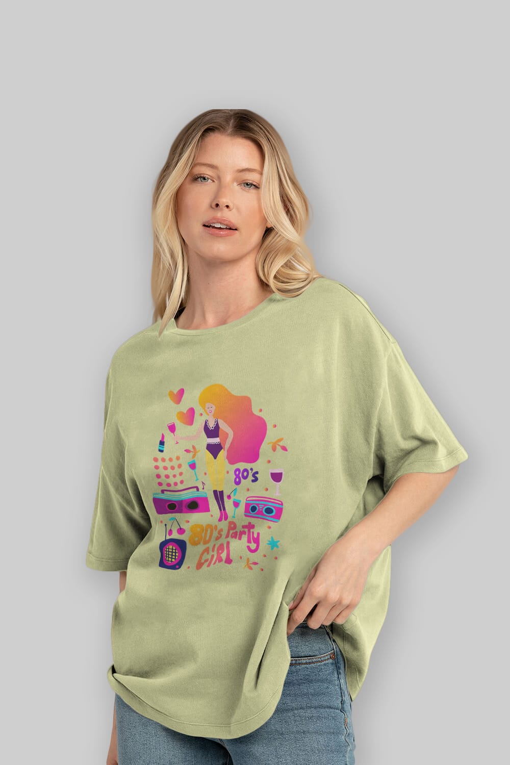 Retro Girl Party Ön Baskılı Oversize t-shirt Erkek Kadın Unisex