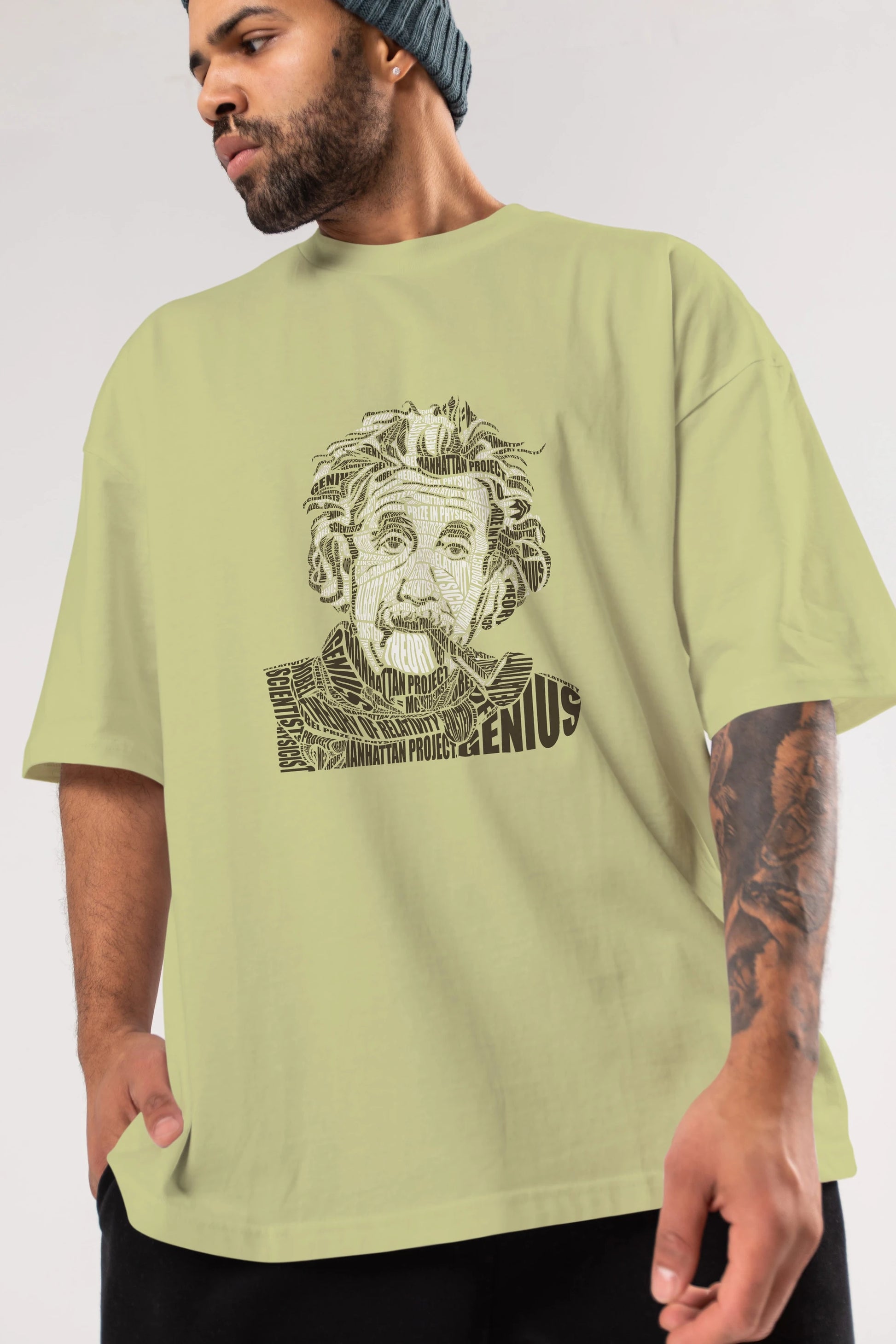 Einstein Calligram Ön Baskılı Oversize t-shirt %100 pamuk Erkek Kadın Unisex