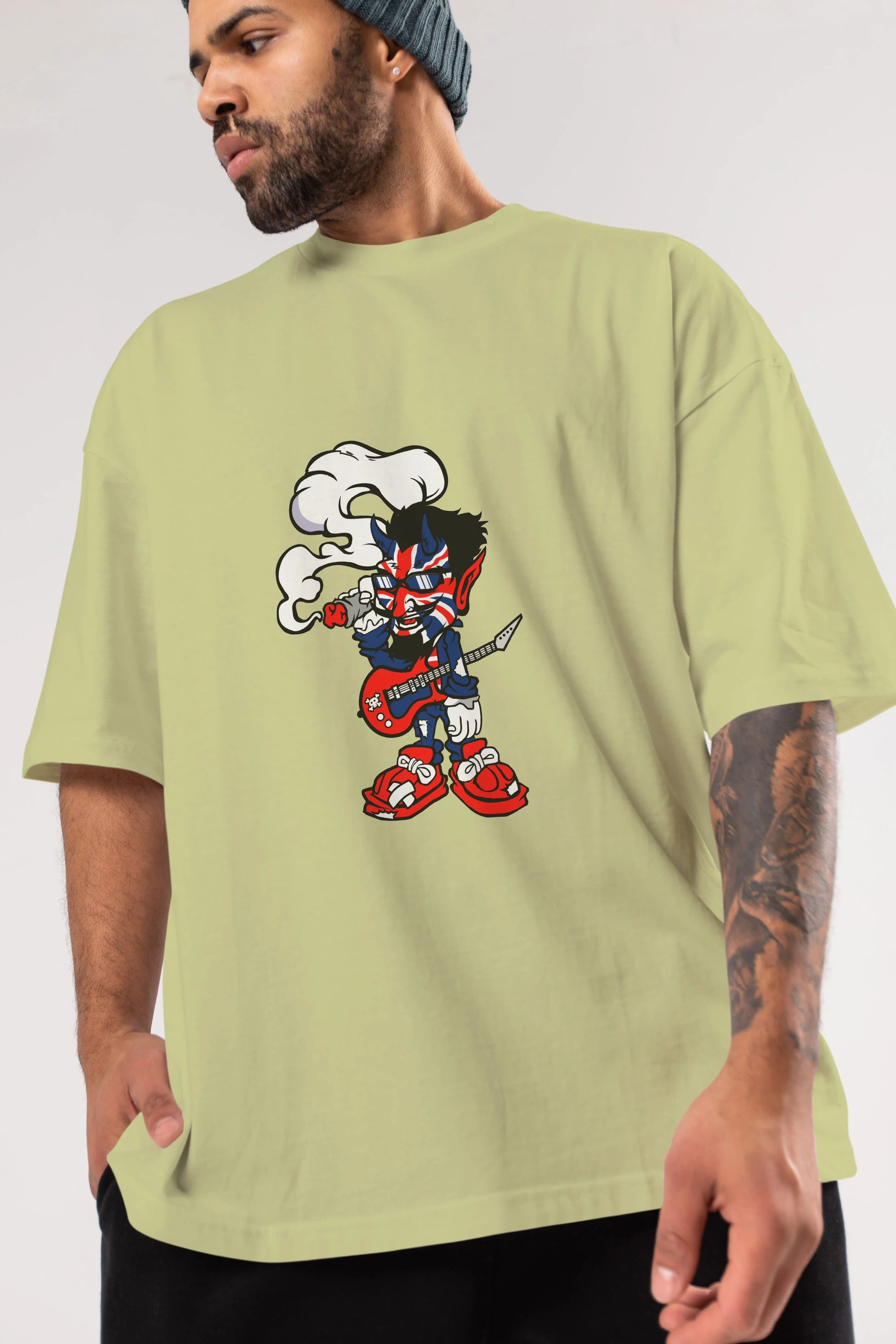 Uk Devil Rockstar Ön Baskılı Oversize t-shirt Erkek Kadın Unisex %100 Pamuk tişort