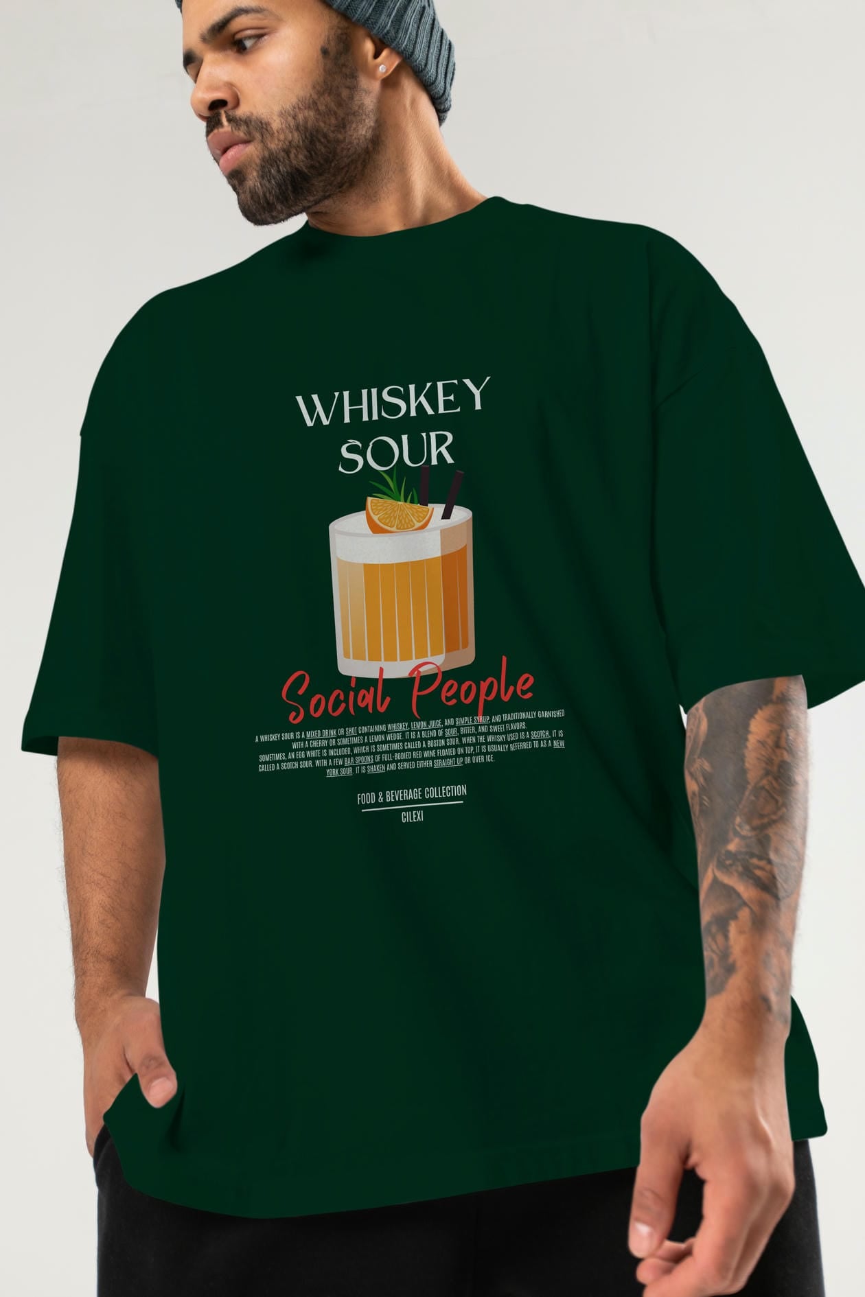 Whıskey Sour Kokteyl Serisi ön Baskılı Oversize t-shirt Erkek Kadın %100 Pamuk Bisiklet Yaka tişort