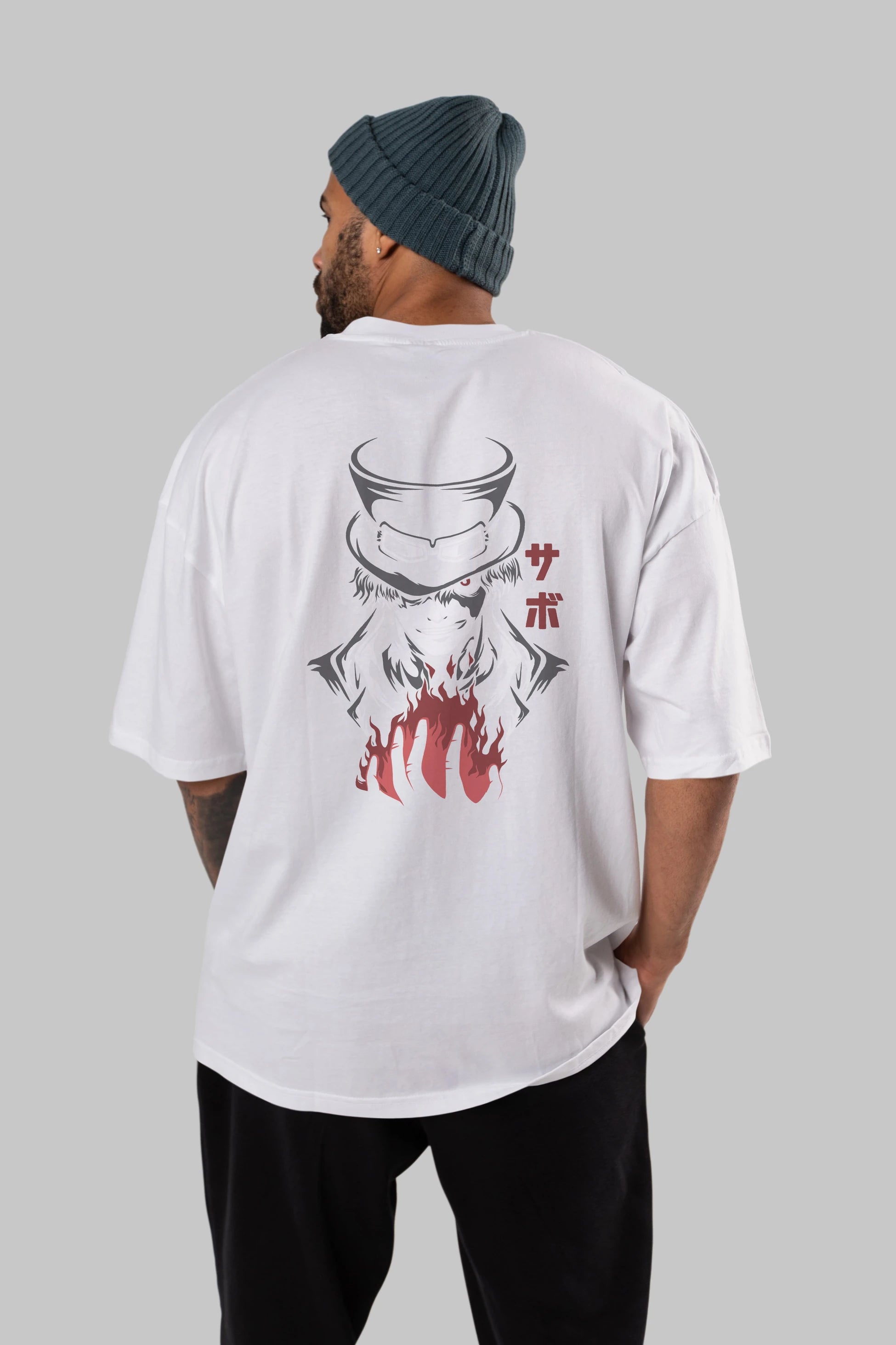 SaboOnePiece Anime Arka Baskılı Oversize t-shirt Erkek Kadın Unisex