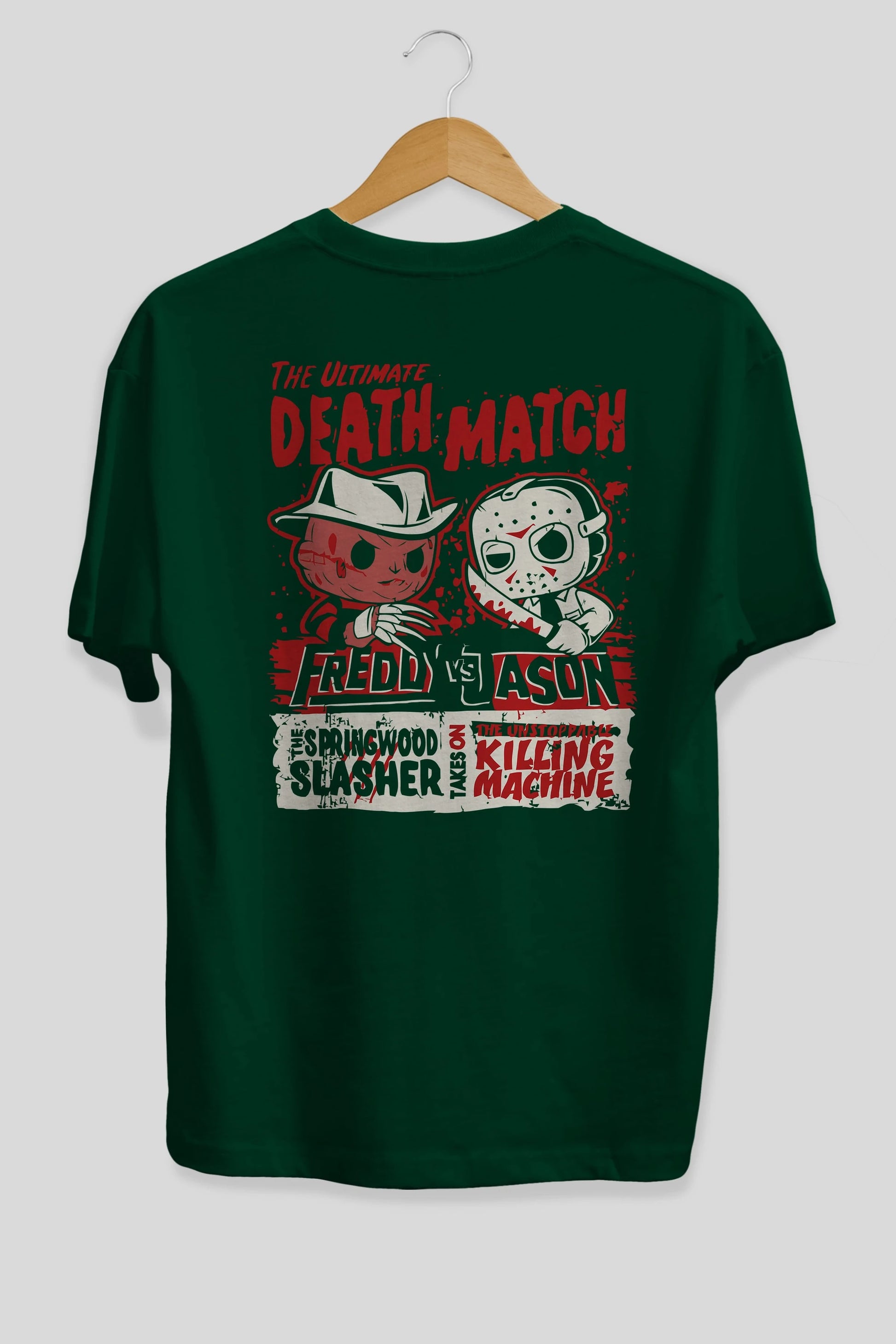 Freddy vs Jason Arka Baskılı Oversize t-shirt Erkek Kadın Unisex %100 Pamuk Bisiklet Yaka tişort