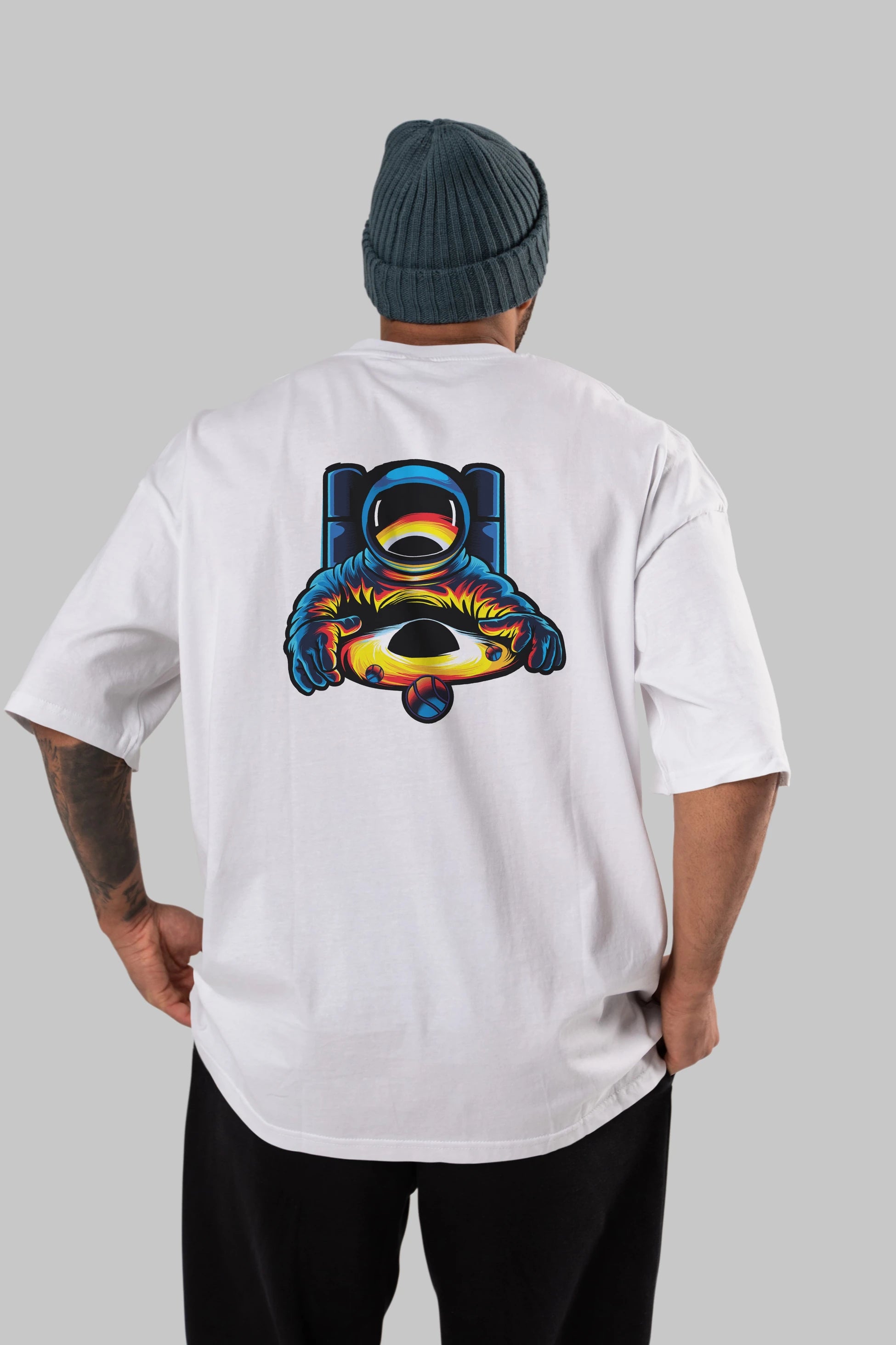 Astronaut & Black Hole Arka Baskılı Oversize t-shirt Erkek Kadın Unisex