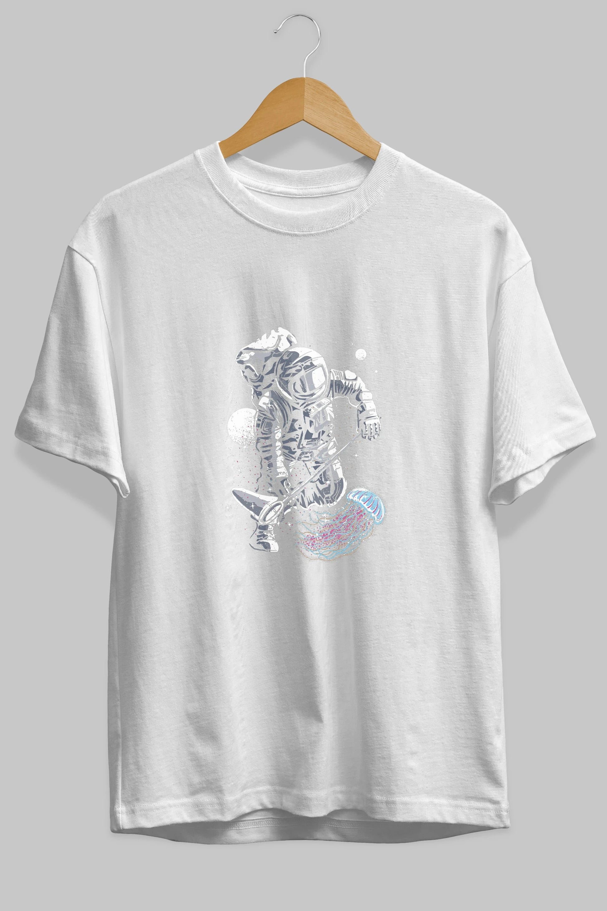 Astronaut Jellyfish Ön Baskılı Oversize t-shirt Erkek Kadın Unisex %100 Pamuk tişort